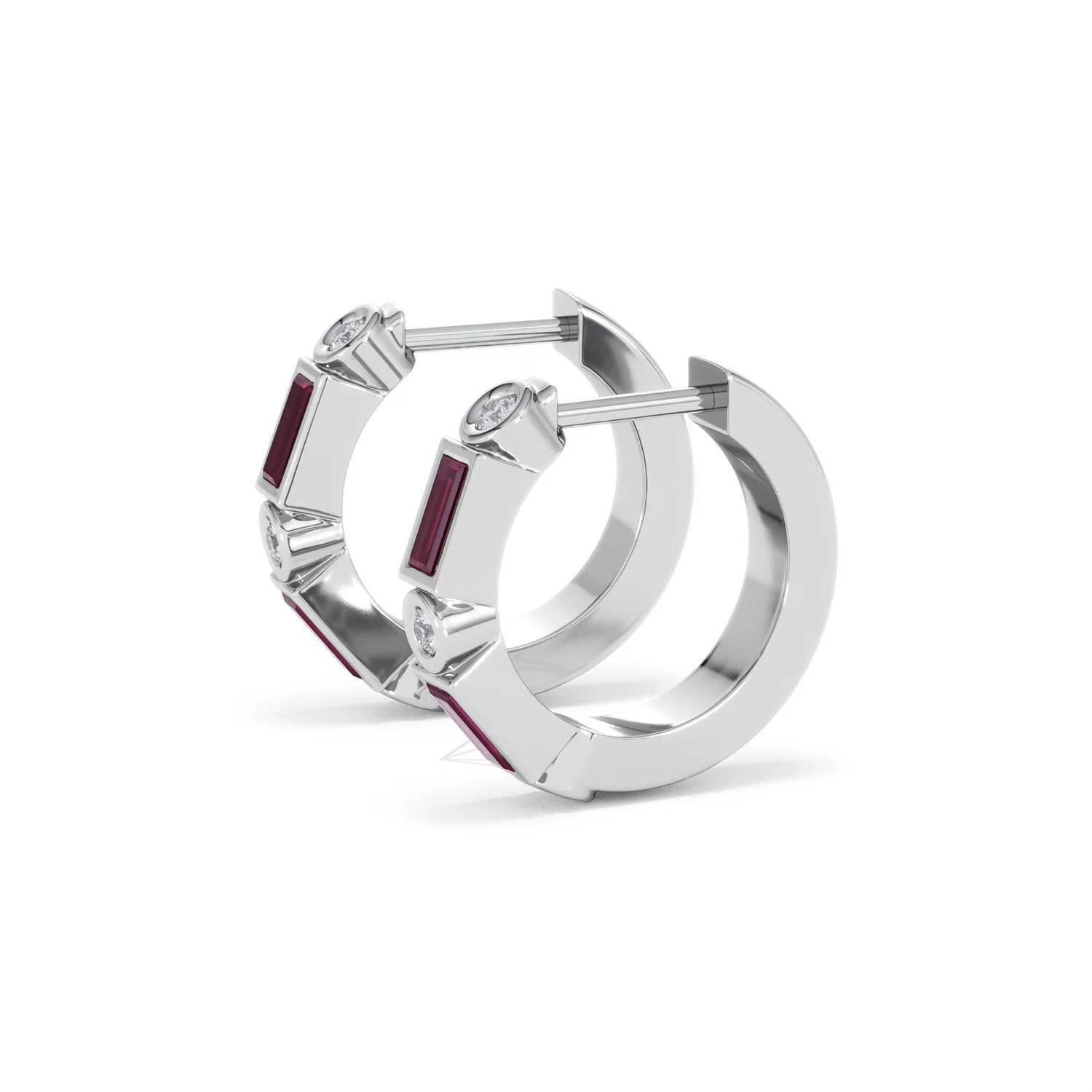 Forme 0.52ct Baguette Cut Lab Ruby Huggie Earrings in Sterling Silver - Image 72