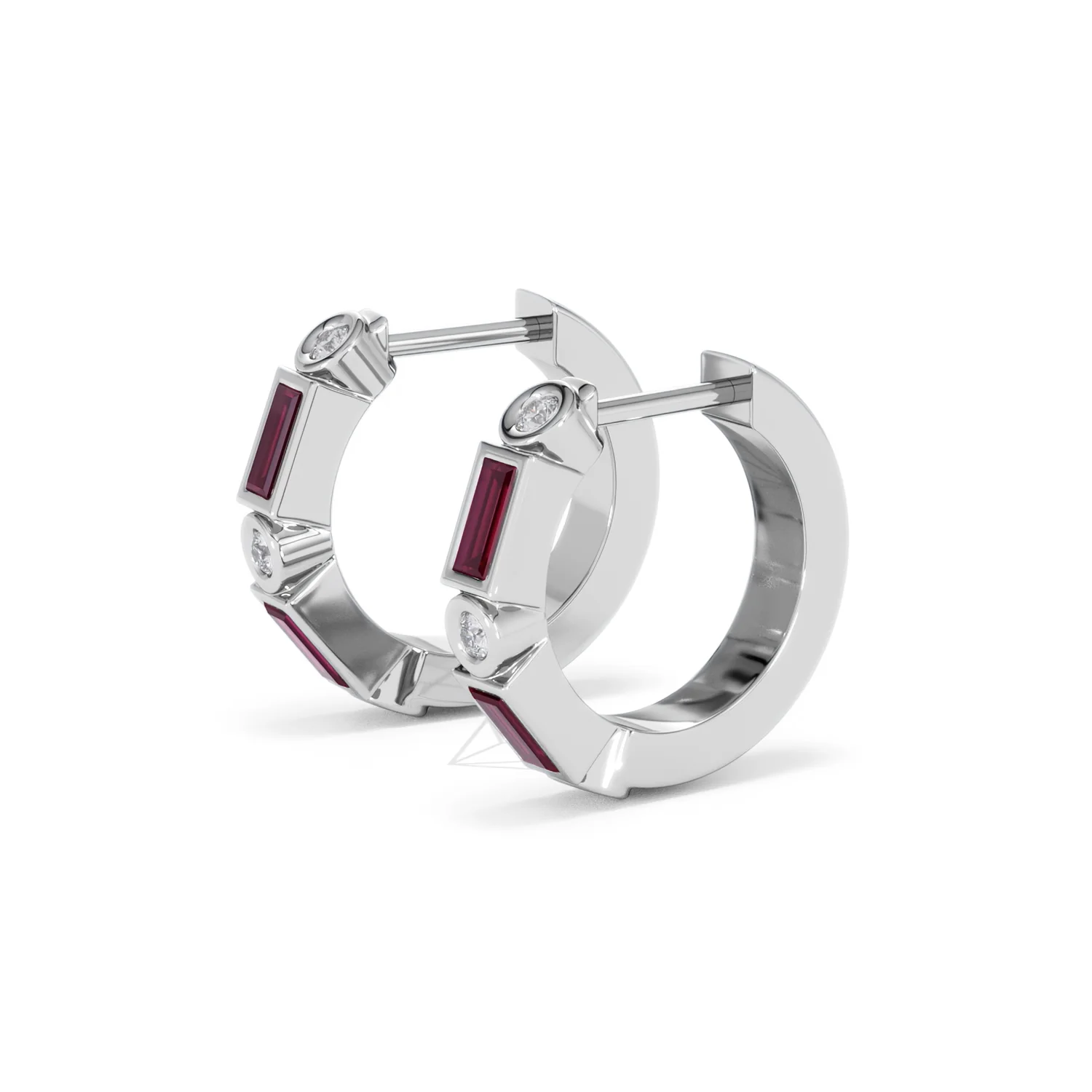 Forme 0.52ct Baguette Cut Lab Ruby Huggie Earrings in Sterling Silver - Image 74