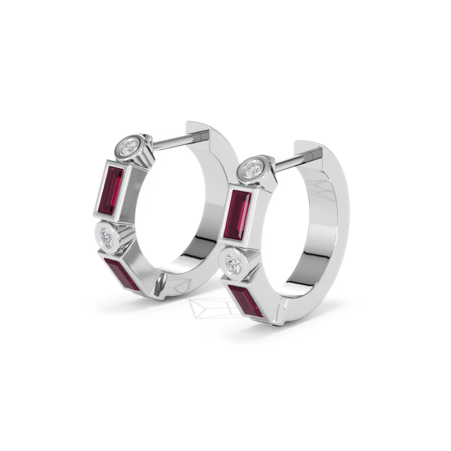 Forme 0.52ct Baguette Cut Lab Ruby Huggie Earrings in Sterling Silver - Image 78