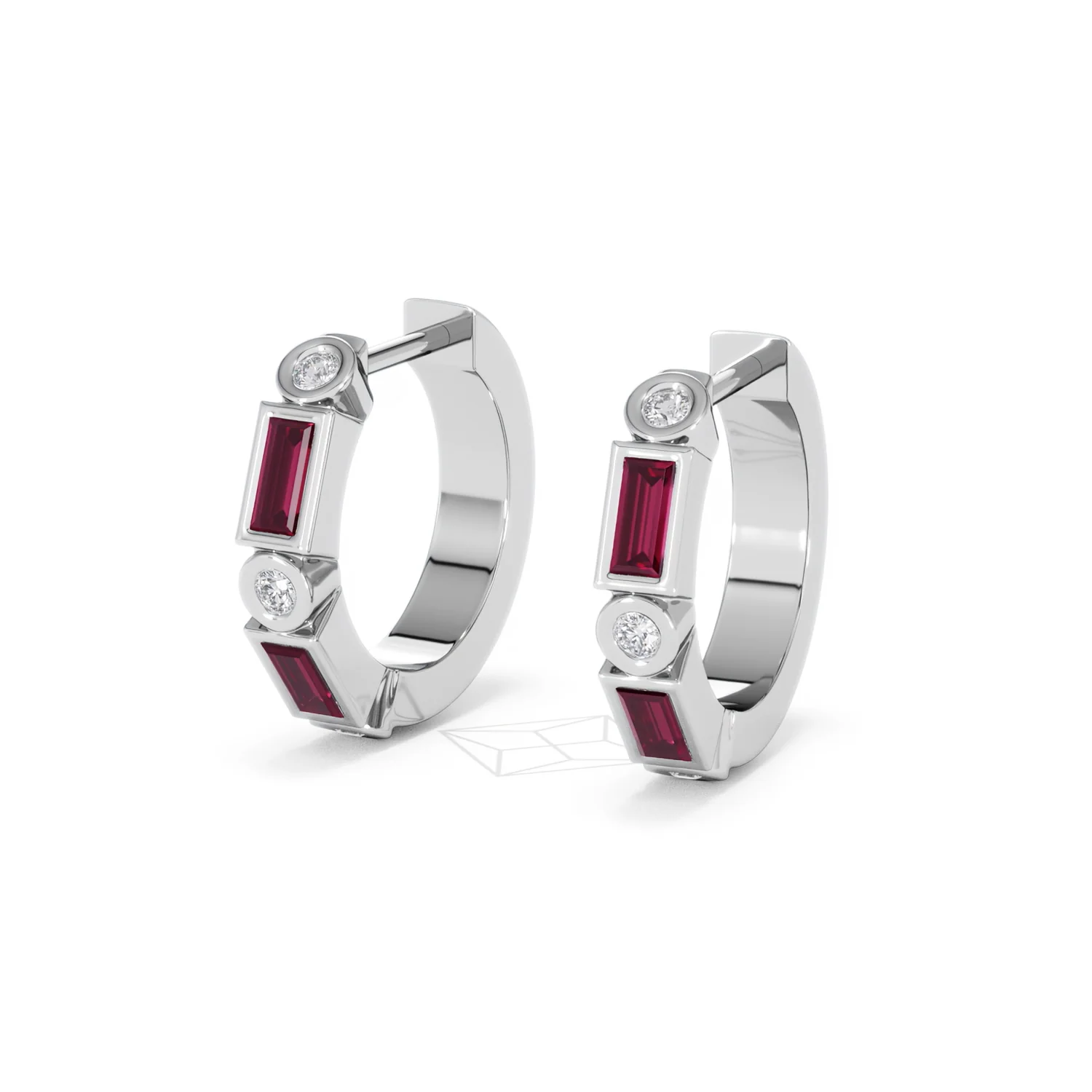 Forme 0.52ct Baguette Cut Lab Ruby Huggie Earrings in Sterling Silver - Image 81