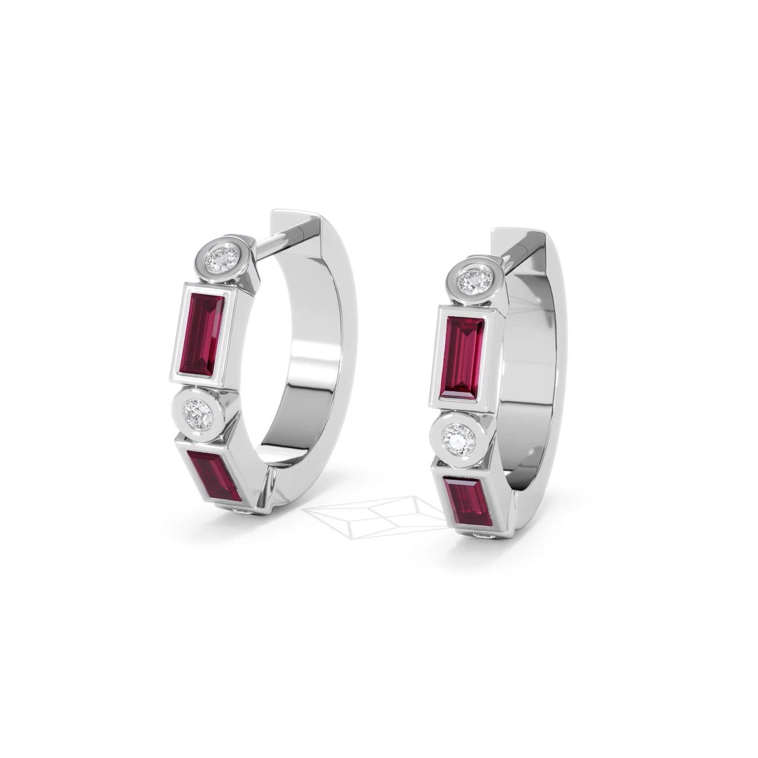 Forme 0.52ct Baguette Cut Lab Ruby Huggie Earrings in Sterling Silver - Image 82