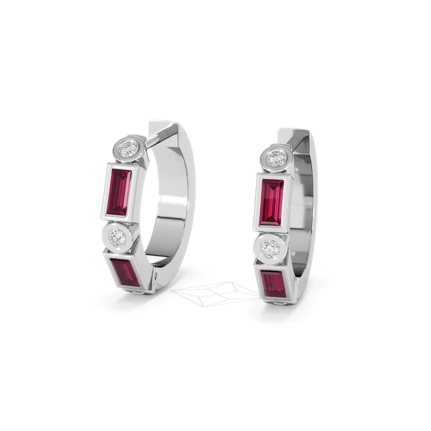 Forme 0.52ct Baguette Cut Lab Ruby Huggie Earrings in Sterling Silver - Image 83
