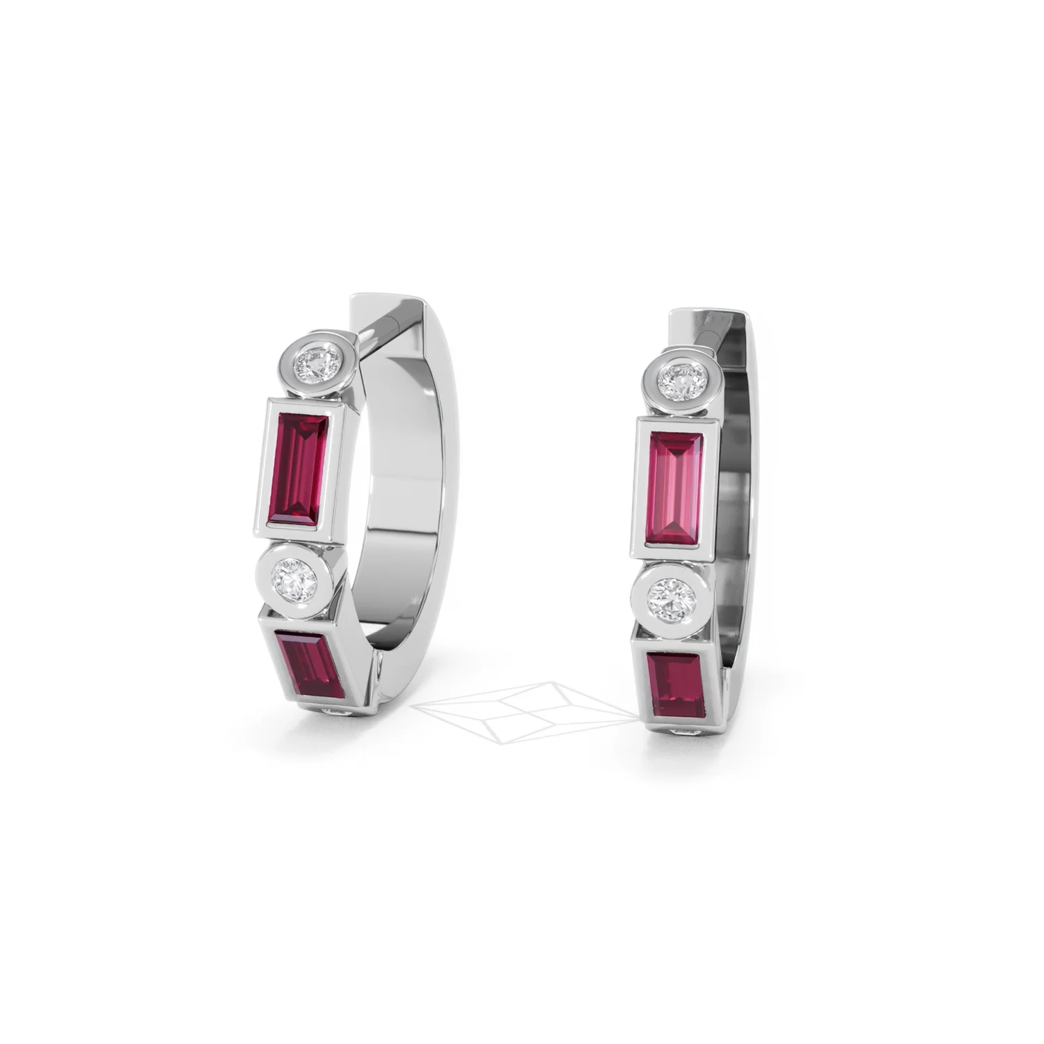 Forme 0.52ct Baguette Cut Lab Ruby Huggie Earrings in Sterling Silver - Image 84
