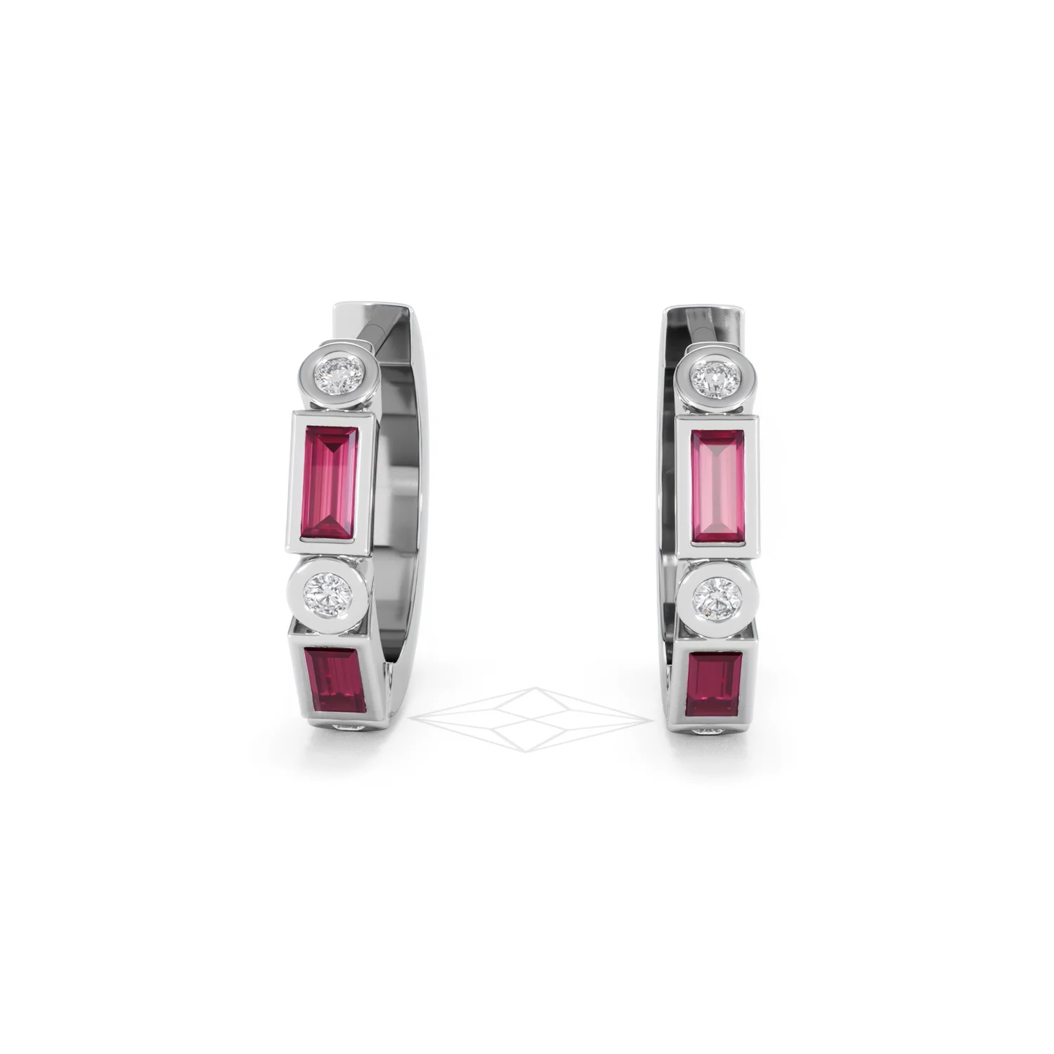 Forme 0.52ct Baguette Cut Lab Ruby Huggie Earrings in Sterling Silver - Image 86