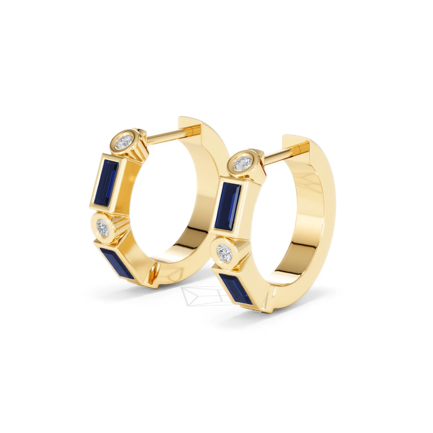 Forme 0.52ct Baguette Cut Lab Sapphire Huggie Earrings in 18K Gold Vermeil - Image 78
