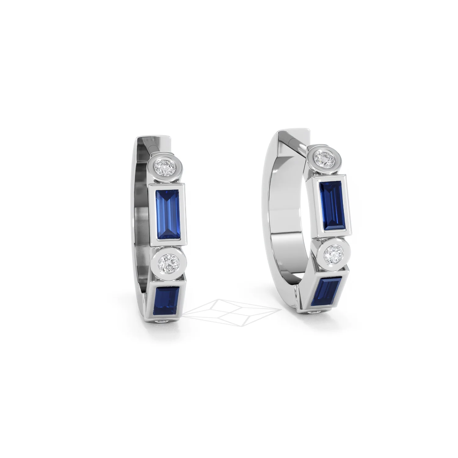 Forme 0.52ct Baguette Cut Lab Sapphire Huggie Earrings in Sterling Silver - Image 10