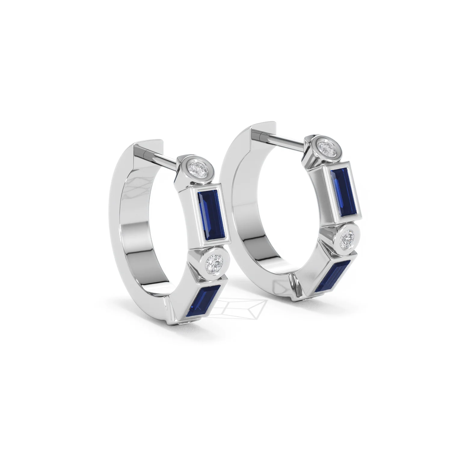 Forme 0.52ct Baguette Cut Lab Sapphire Huggie Earrings in Sterling Silver - Image 15