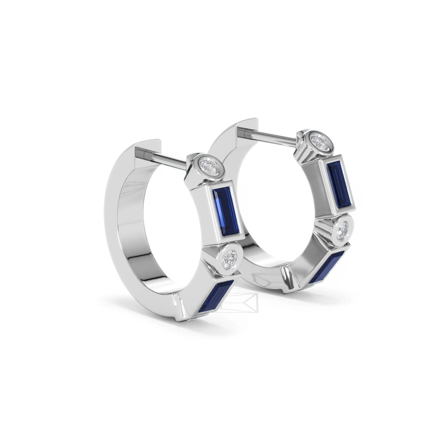 Forme 0.52ct Baguette Cut Lab Sapphire Huggie Earrings in Sterling Silver - Image 17