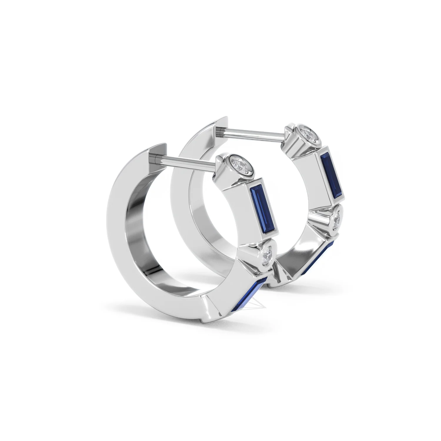 Forme 0.52ct Baguette Cut Lab Sapphire Huggie Earrings in Sterling Silver - Image 21