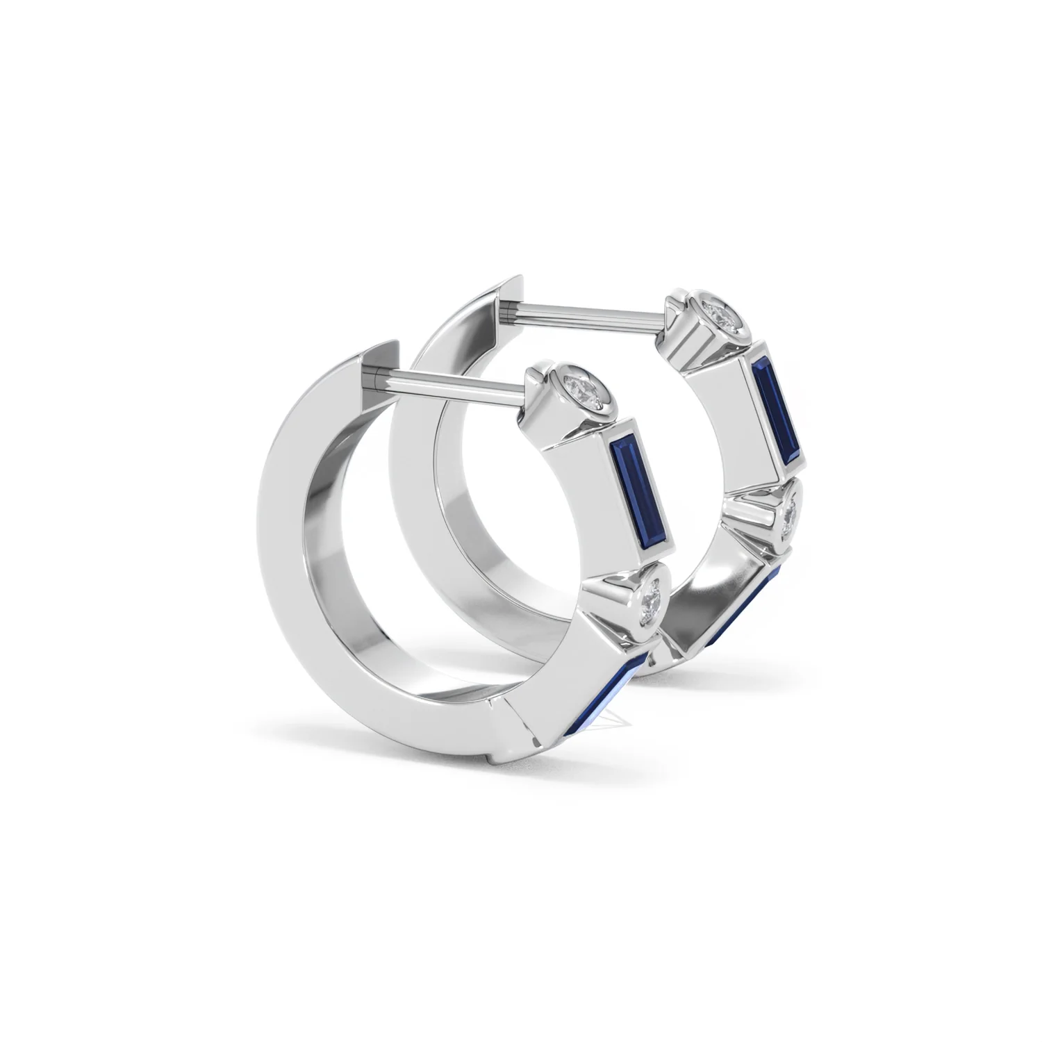 Forme 0.52ct Baguette Cut Lab Sapphire Huggie Earrings in Sterling Silver - Image 22