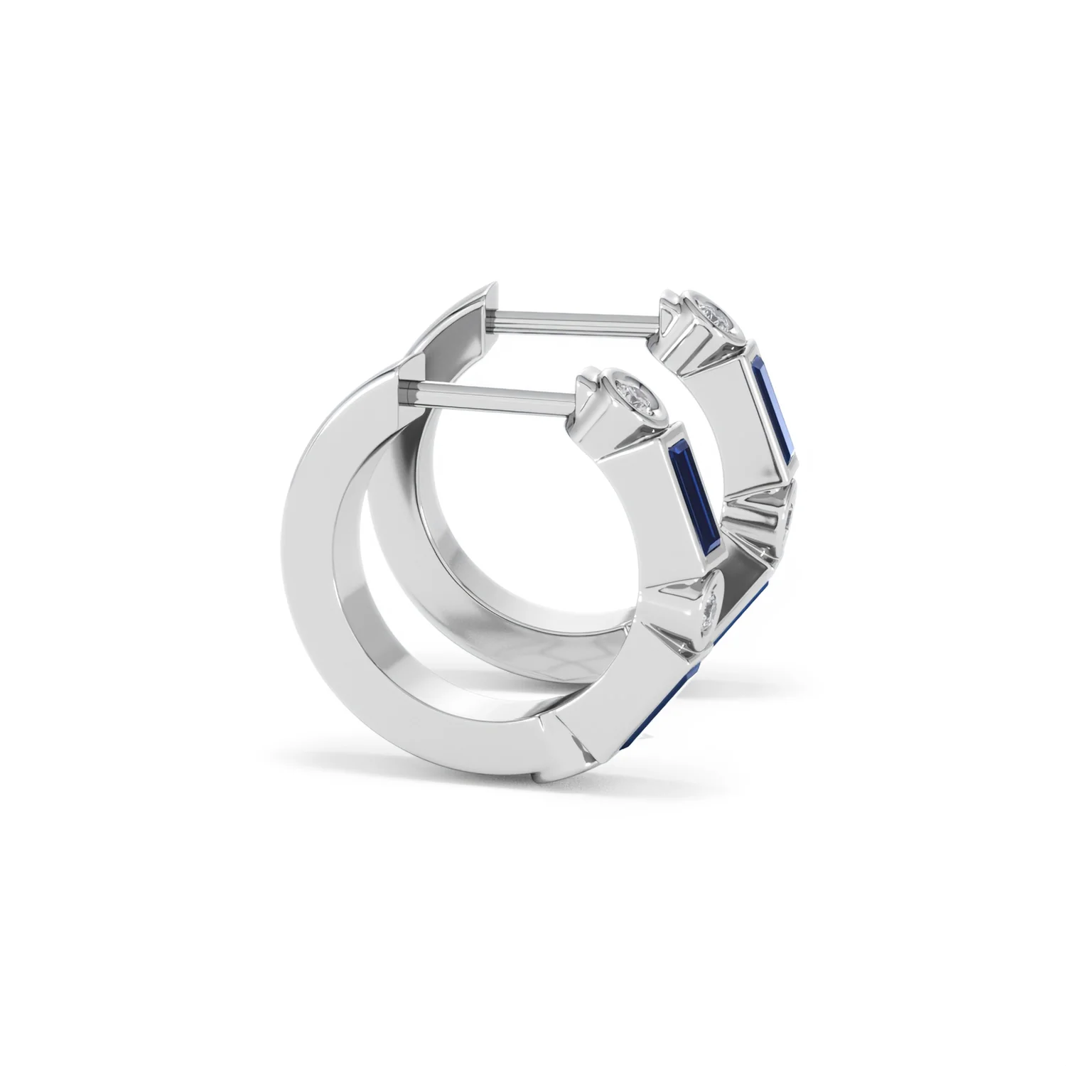 Forme 0.52ct Baguette Cut Lab Sapphire Huggie Earrings in Sterling Silver - Image 24