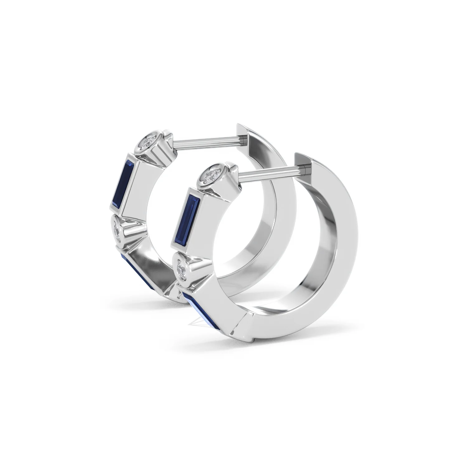 Forme 0.52ct Baguette Cut Lab Sapphire Huggie Earrings in Sterling Silver - Image 72