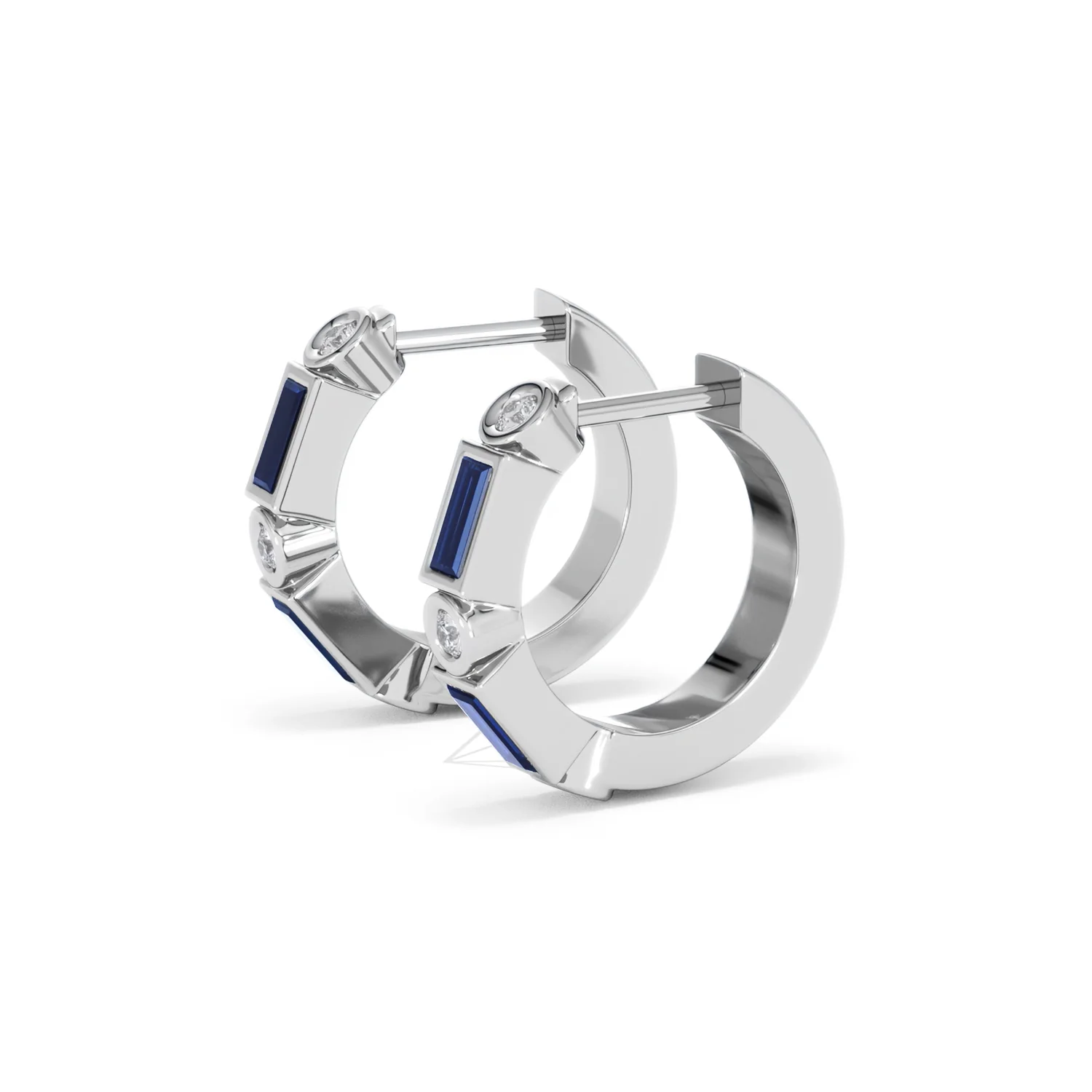 Forme 0.52ct Baguette Cut Lab Sapphire Huggie Earrings in Sterling Silver - Image 73