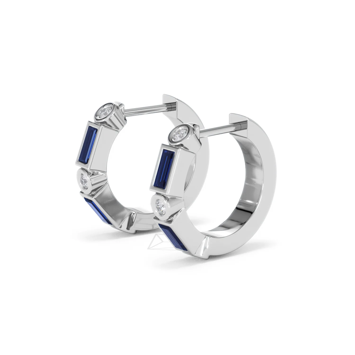 Forme 0.52ct Baguette Cut Lab Sapphire Huggie Earrings in Sterling Silver - Image 75