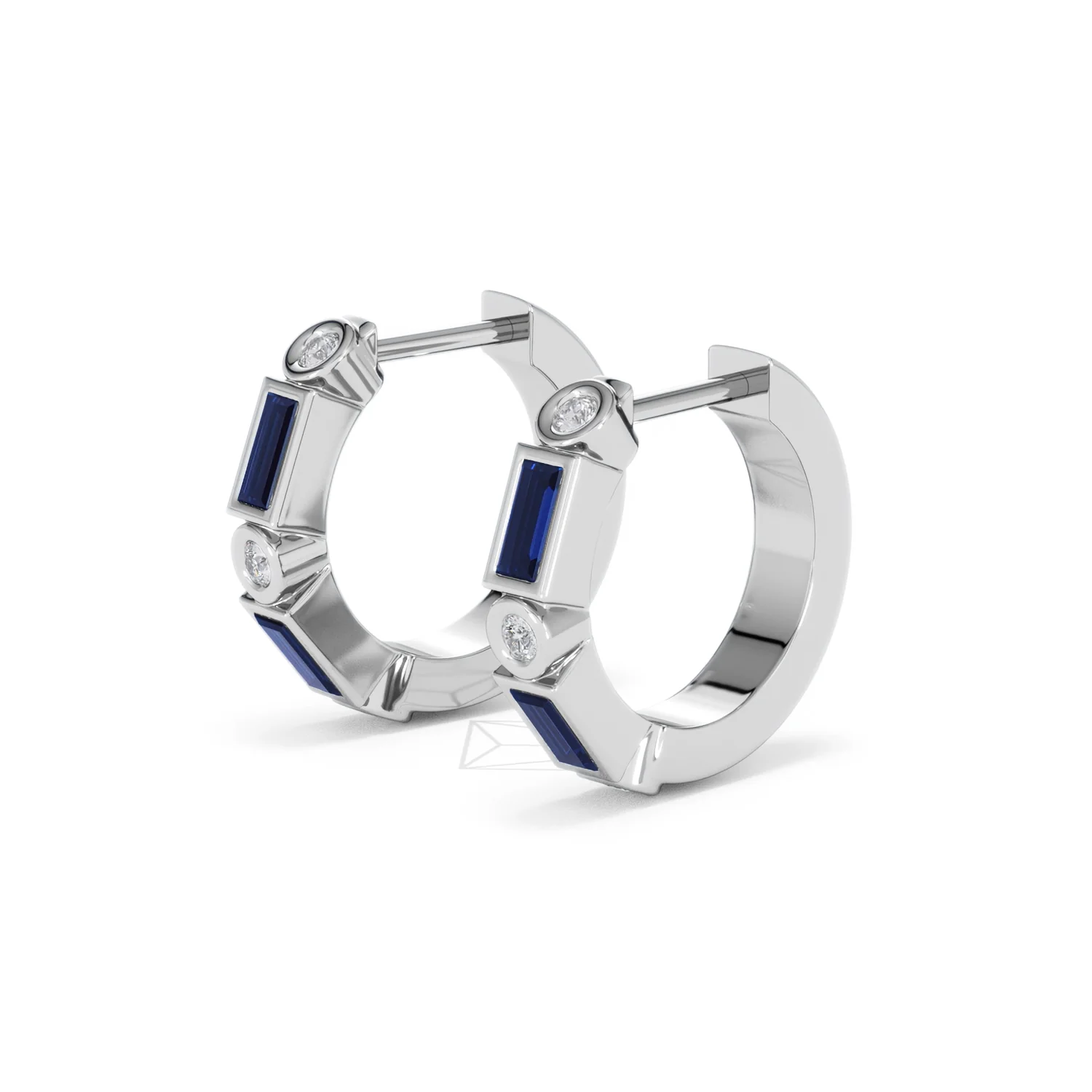 Forme 0.52ct Baguette Cut Lab Sapphire Huggie Earrings in Sterling Silver - Image 76