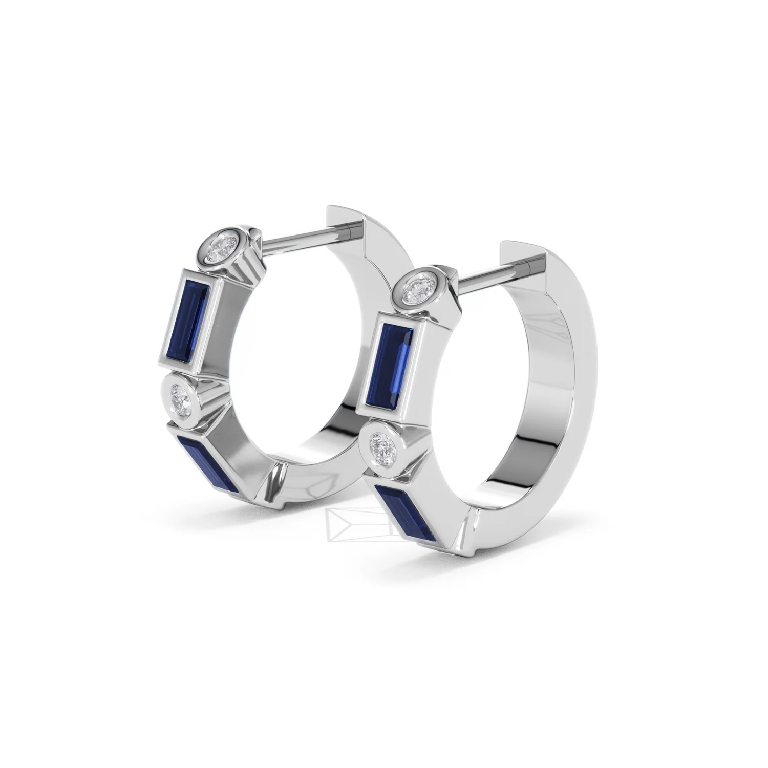 Forme 0.52ct Baguette Cut Lab Sapphire Huggie Earrings in Sterling Silver - Image 77