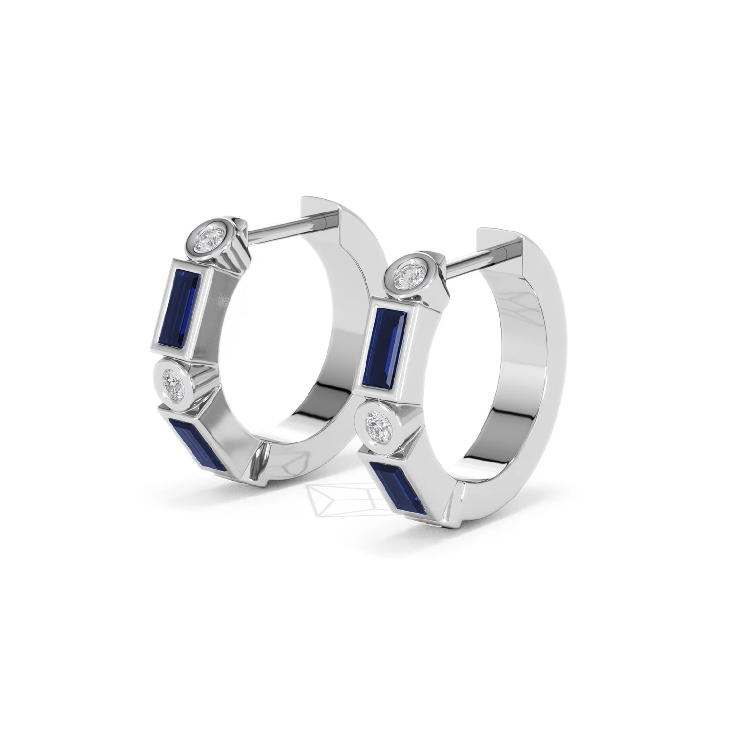 Forme 0.52ct Baguette Cut Lab Sapphire Huggie Earrings in Sterling Silver - Image 78