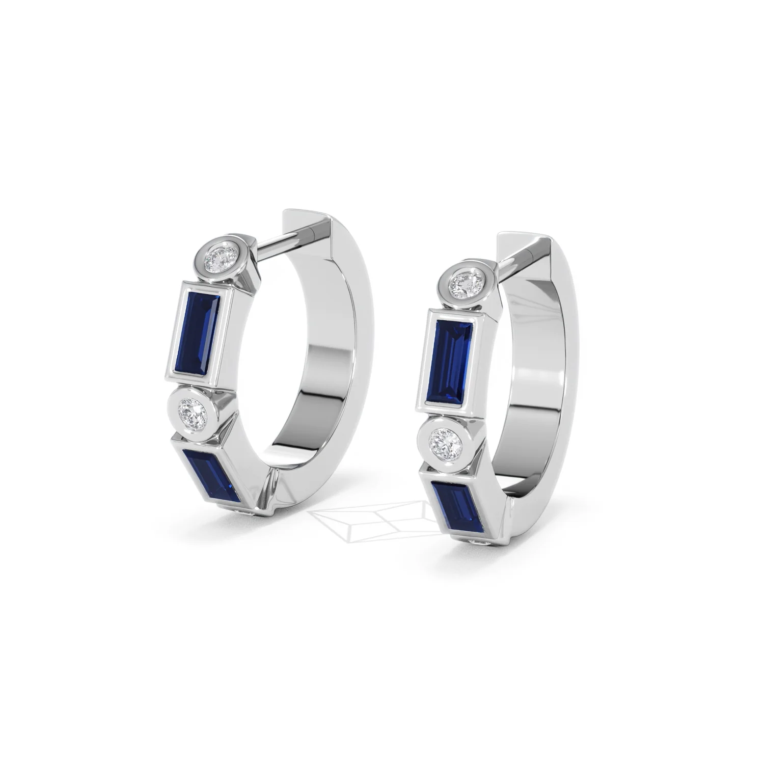 Forme 0.52ct Baguette Cut Lab Sapphire Huggie Earrings in Sterling Silver - Image 81