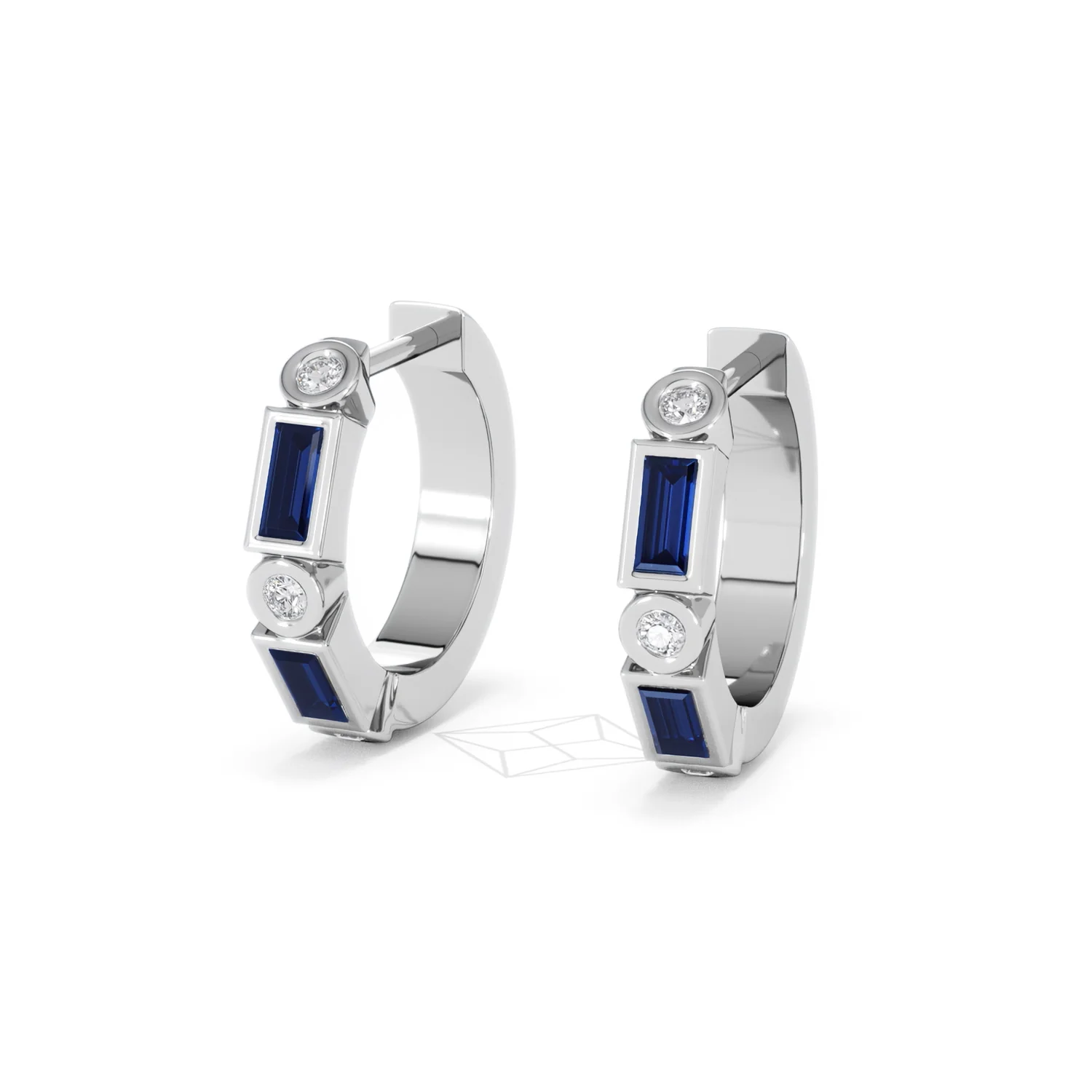 Forme 0.52ct Baguette Cut Lab Sapphire Huggie Earrings in Sterling Silver - Image 82