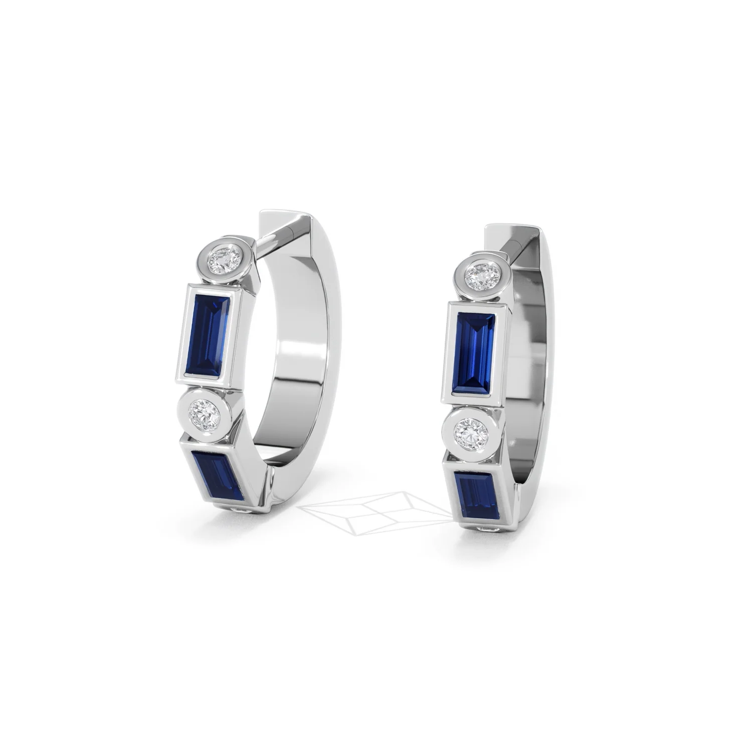 Forme 0.52ct Baguette Cut Lab Sapphire Huggie Earrings in Sterling Silver - Image 83