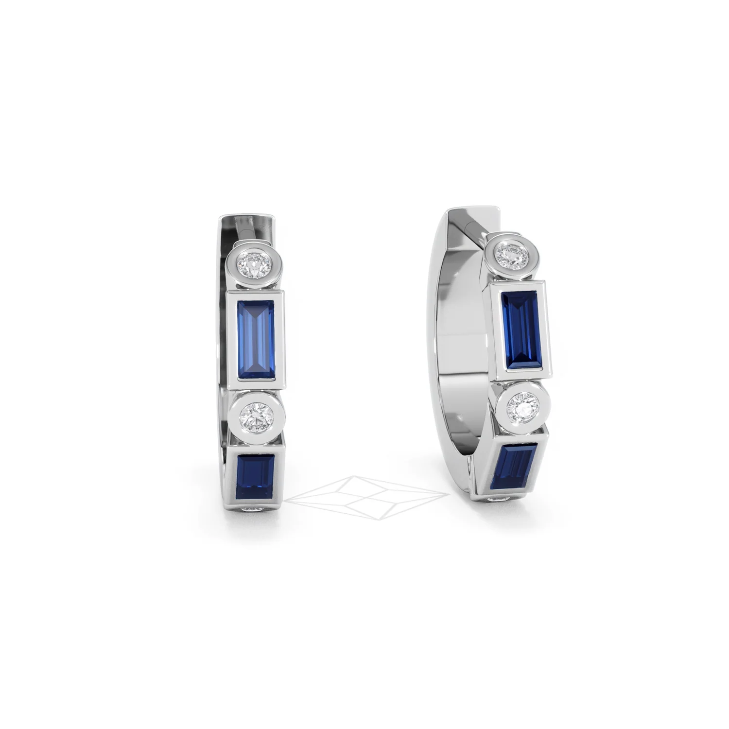Forme 0.52ct Baguette Cut Lab Sapphire Huggie Earrings in Sterling Silver - Image 9