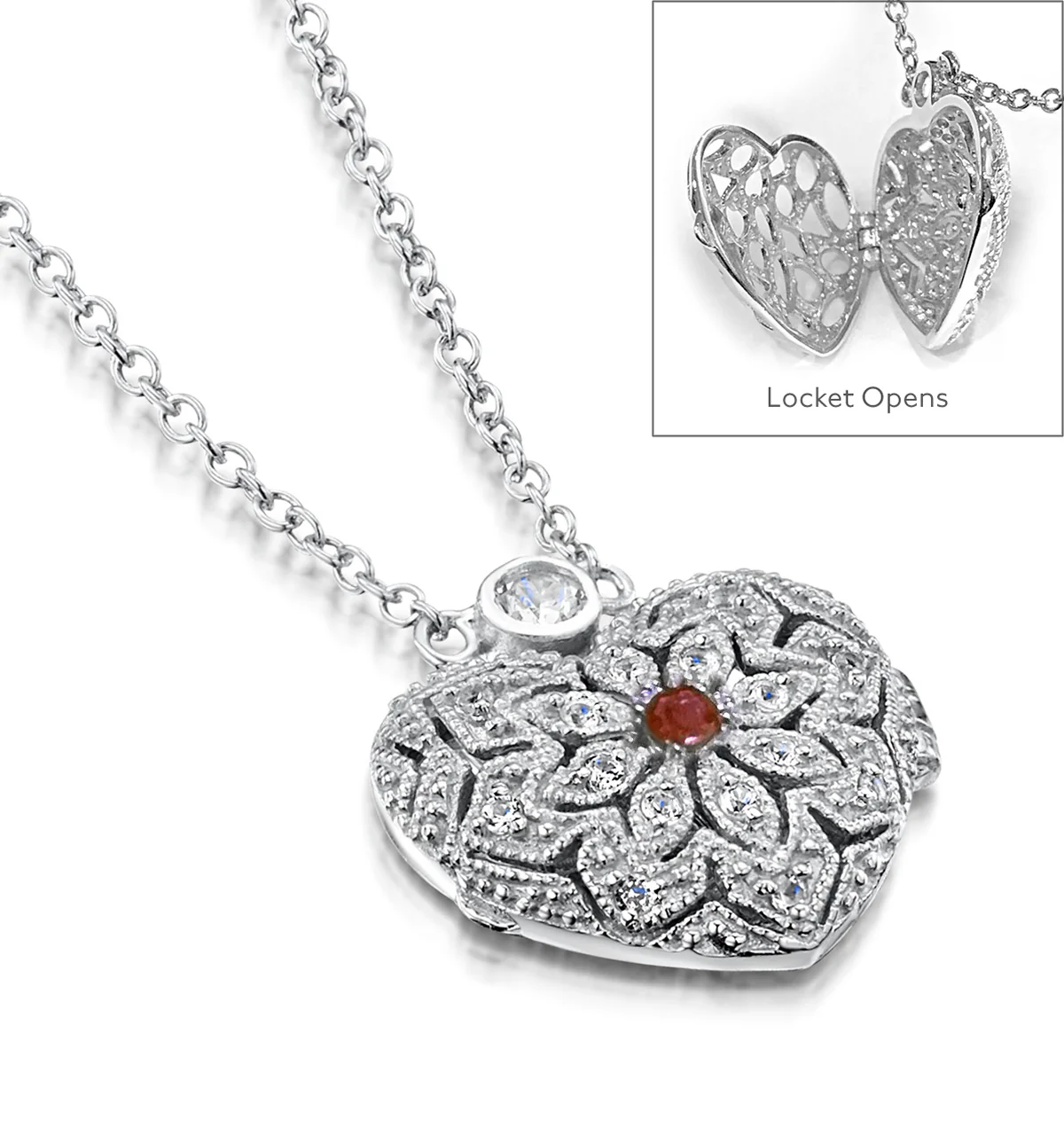 Garnet January Birthstone Vintage Locket Necklace With Topaz in Silver - Image 4