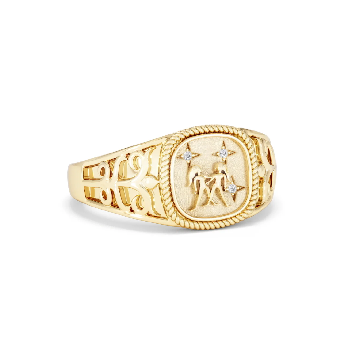 Gemini Zodiac 0.01ct Lab Diamond Signet Ring in 18K Gold Vermeil - Image 12