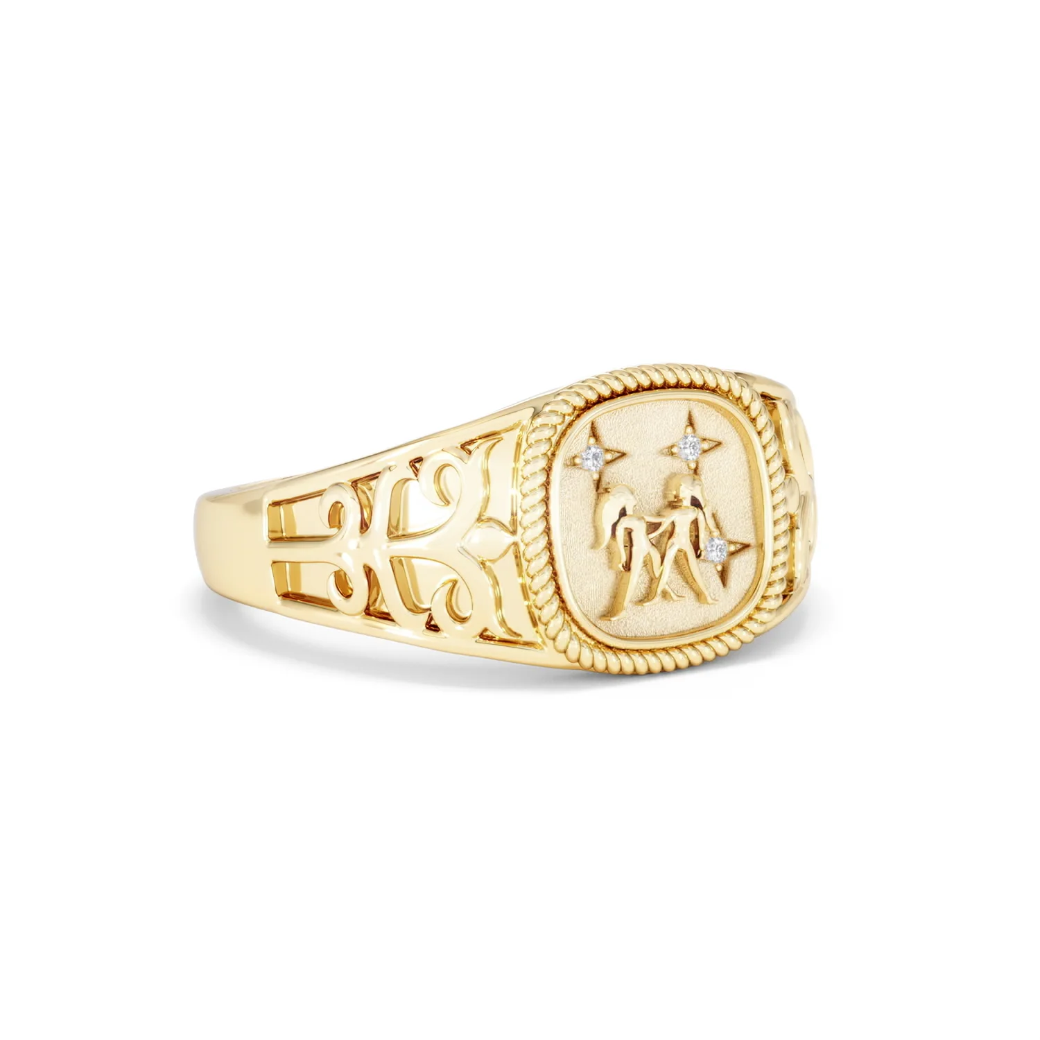 Gemini Zodiac 0.01ct Lab Diamond Signet Ring in 18K Gold Vermeil - Image 14