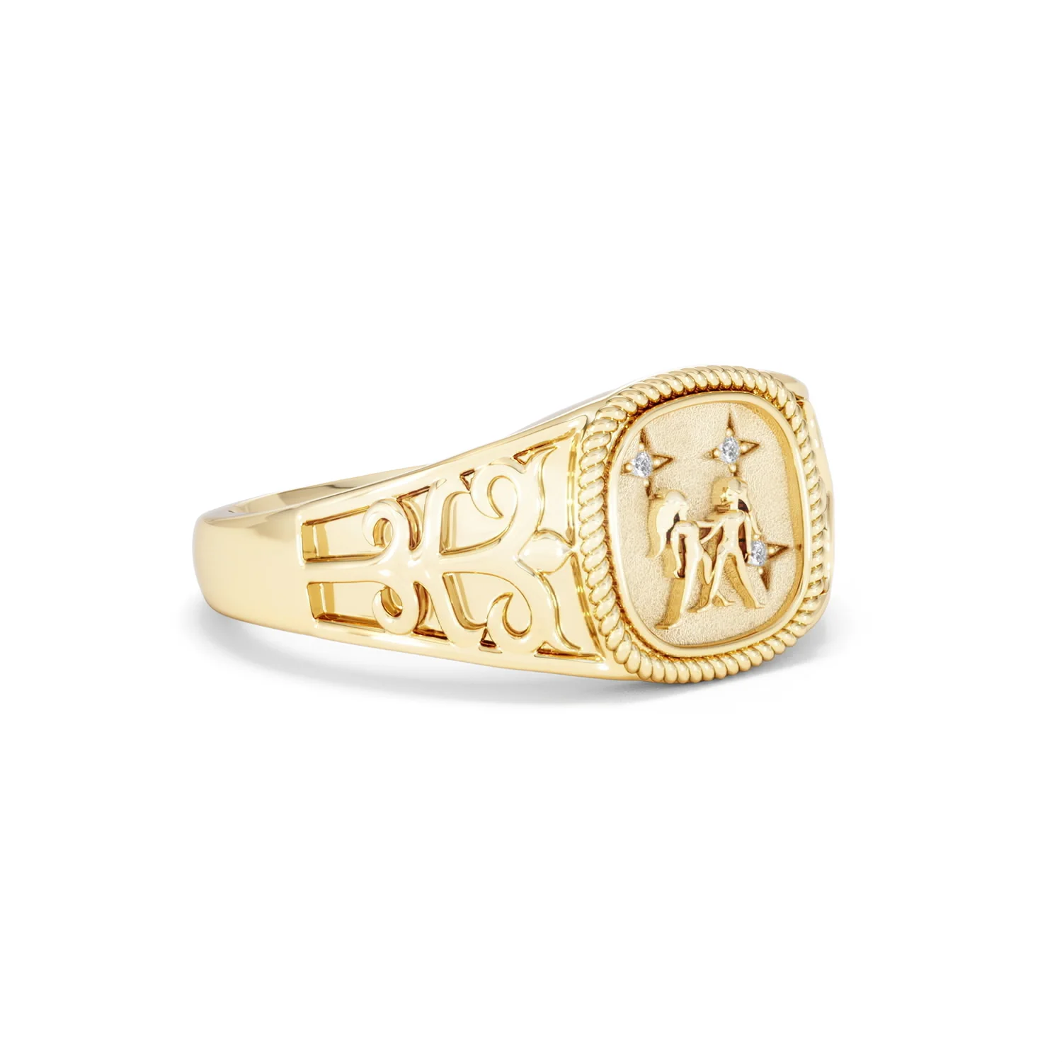 Gemini Zodiac 0.01ct Lab Diamond Signet Ring in 18K Gold Vermeil - Image 16