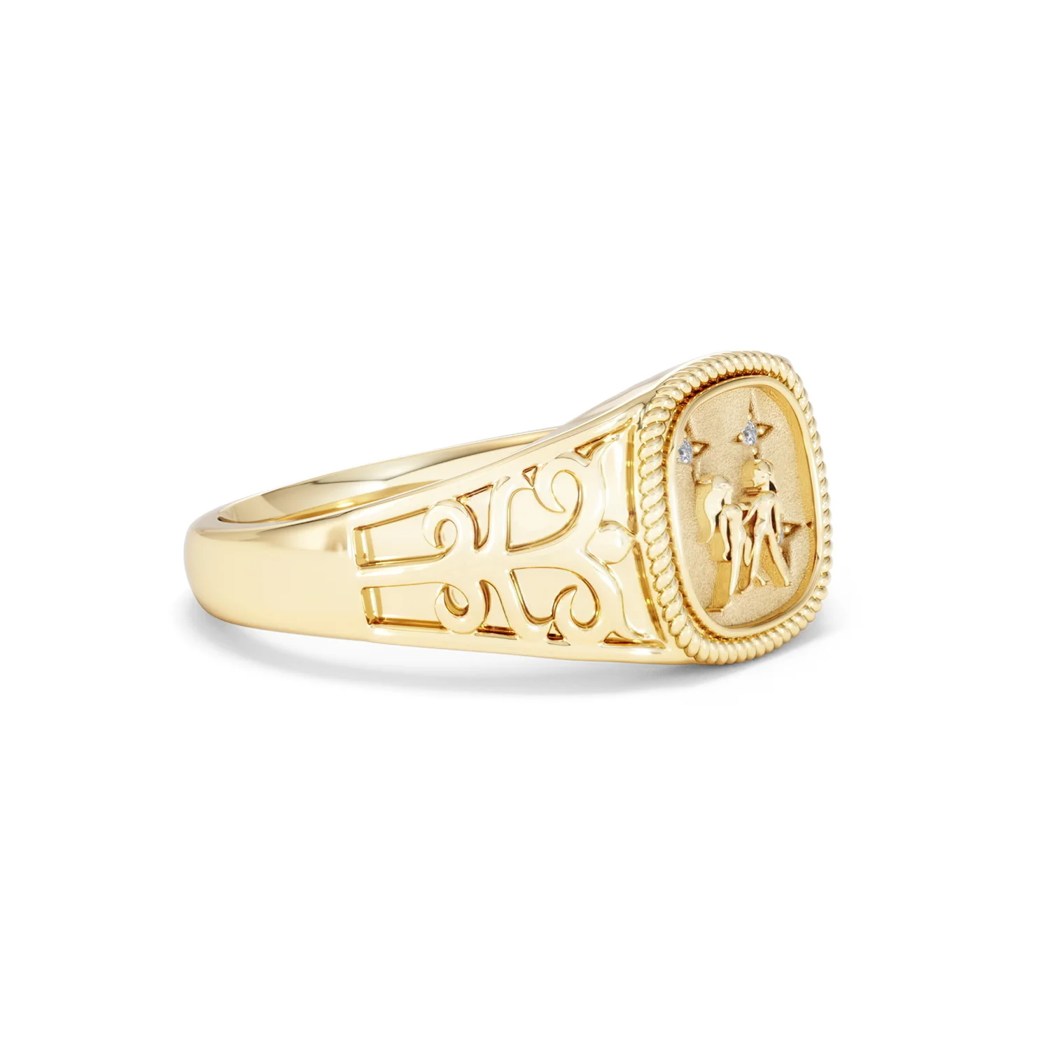 Gemini Zodiac 0.01ct Lab Diamond Signet Ring in 18K Gold Vermeil - Image 19