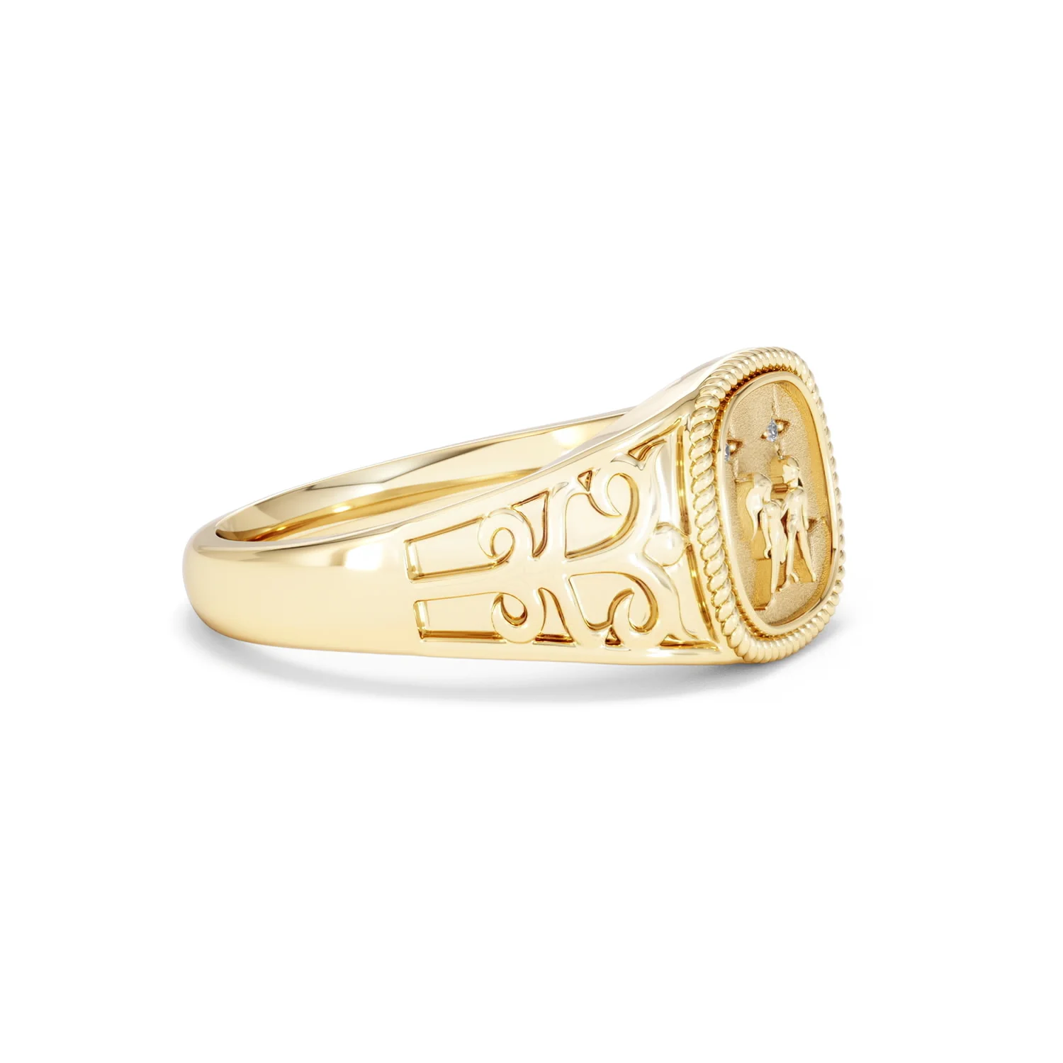 Gemini Zodiac 0.01ct Lab Diamond Signet Ring in 18K Gold Vermeil - Image 21