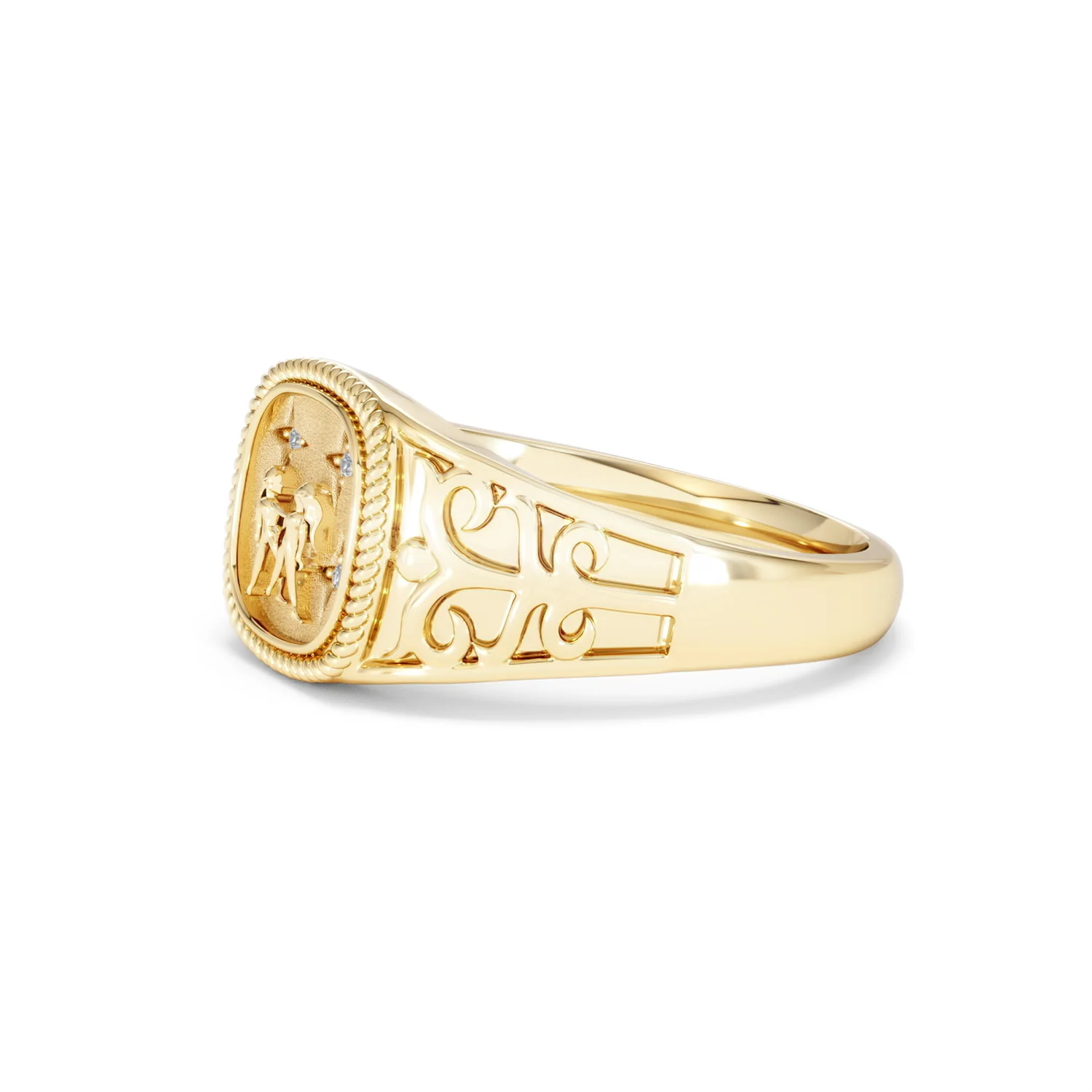 Gemini Zodiac 0.01ct Lab Diamond Signet Ring in 18K Gold Vermeil - Image 73
