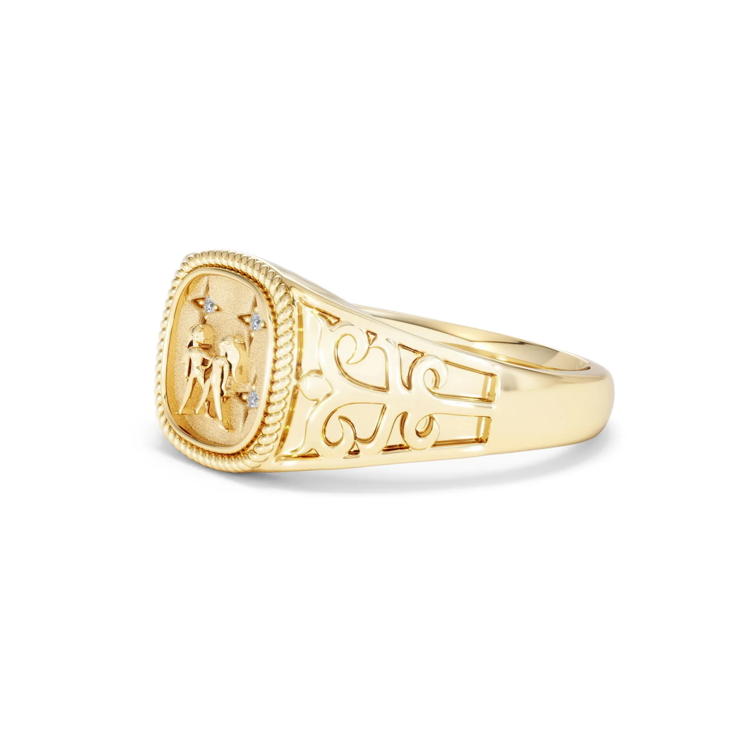Gemini Zodiac 0.01ct Lab Diamond Signet Ring in 18K Gold Vermeil - Image 75