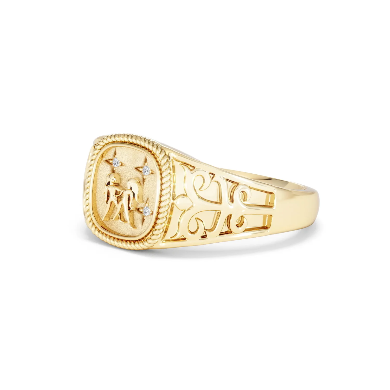 Gemini Zodiac 0.01ct Lab Diamond Signet Ring in 18K Gold Vermeil - Image 77