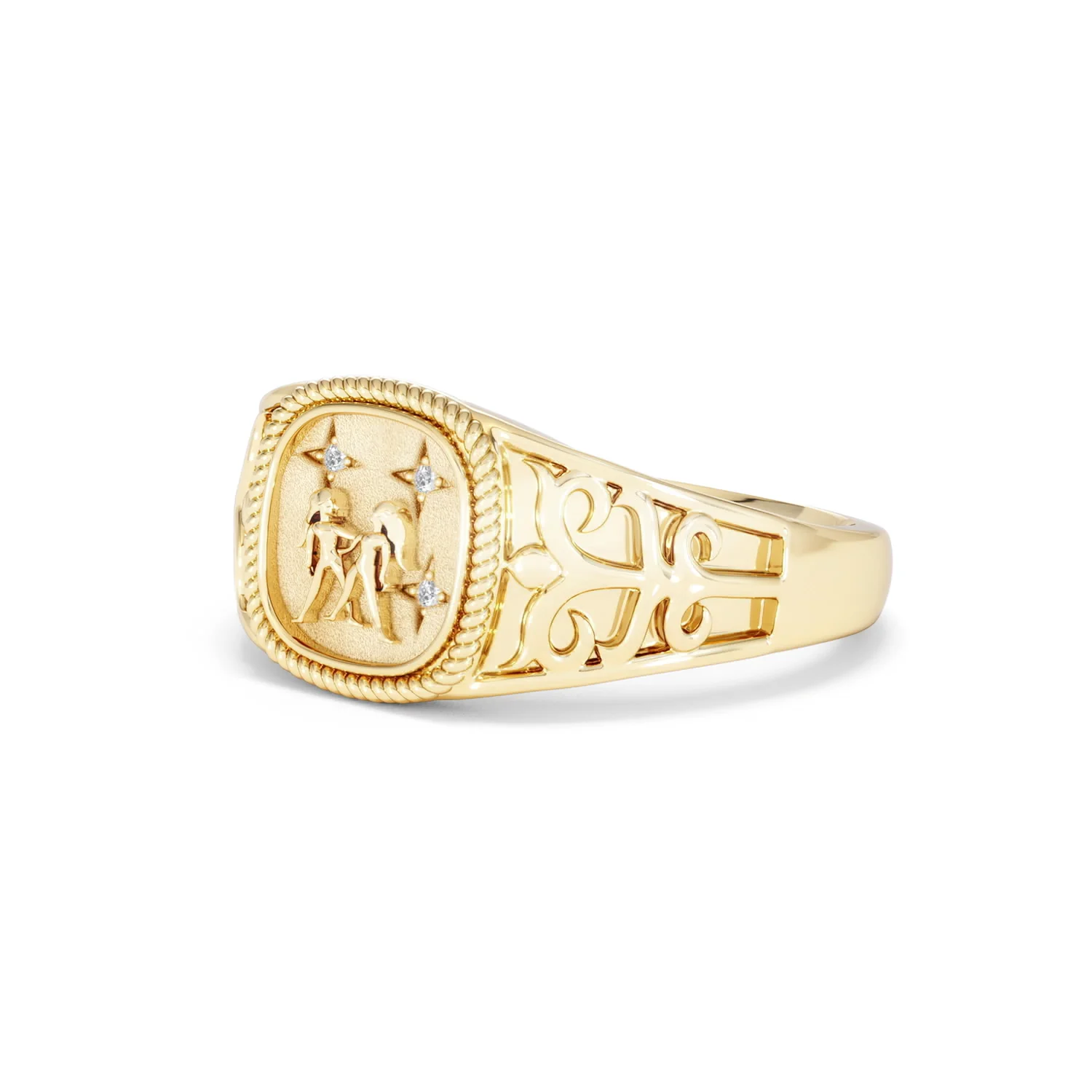 Gemini Zodiac 0.01ct Lab Diamond Signet Ring in 18K Gold Vermeil - Image 78