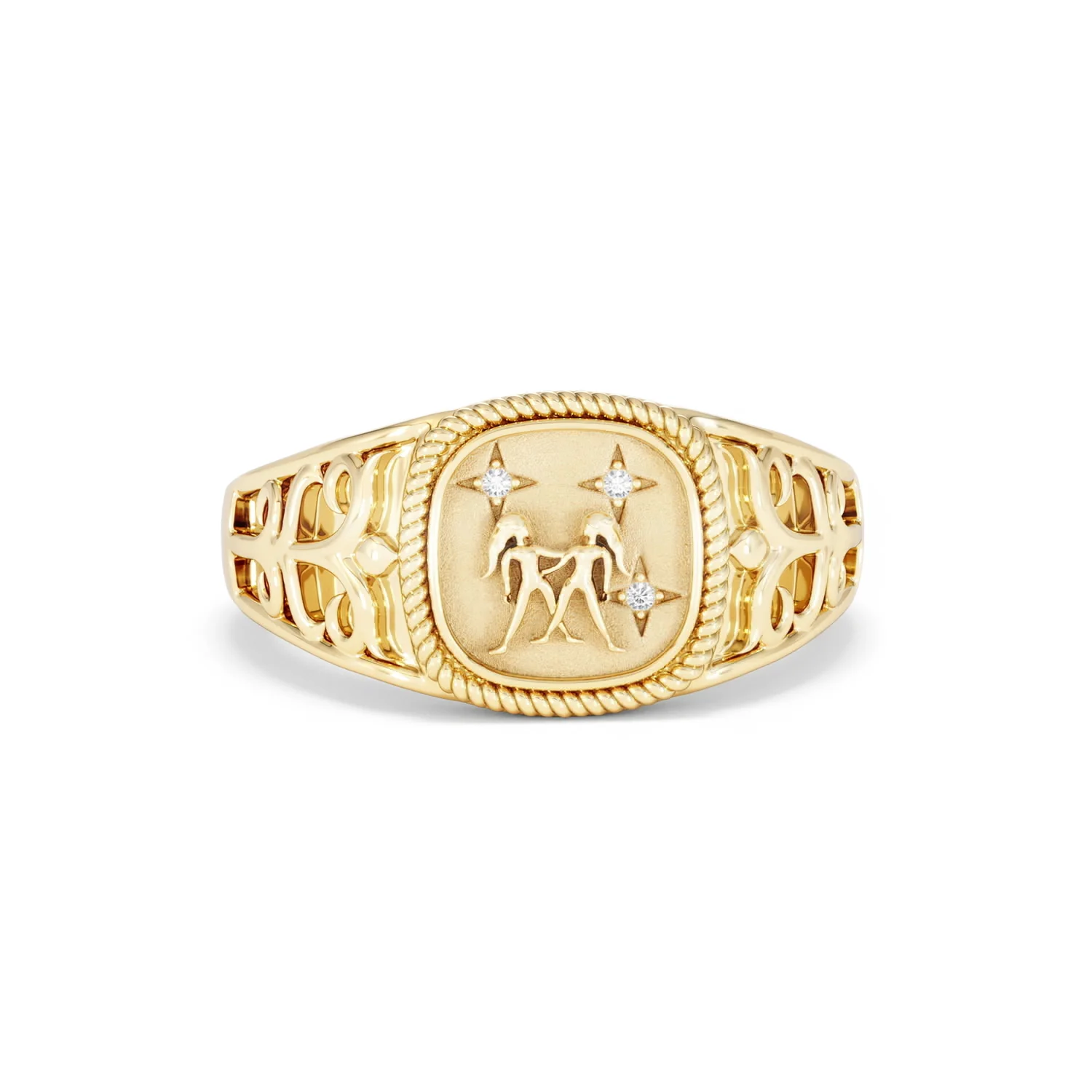 Gemini Zodiac 0.01ct Lab Diamond Signet Ring in 18K Gold Vermeil - Image 8