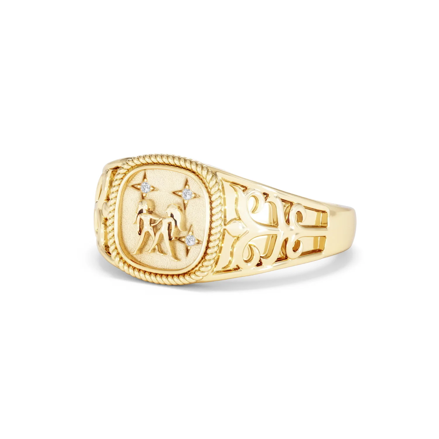 Gemini Zodiac 0.01ct Lab Diamond Signet Ring in 18K Gold Vermeil - Image 80