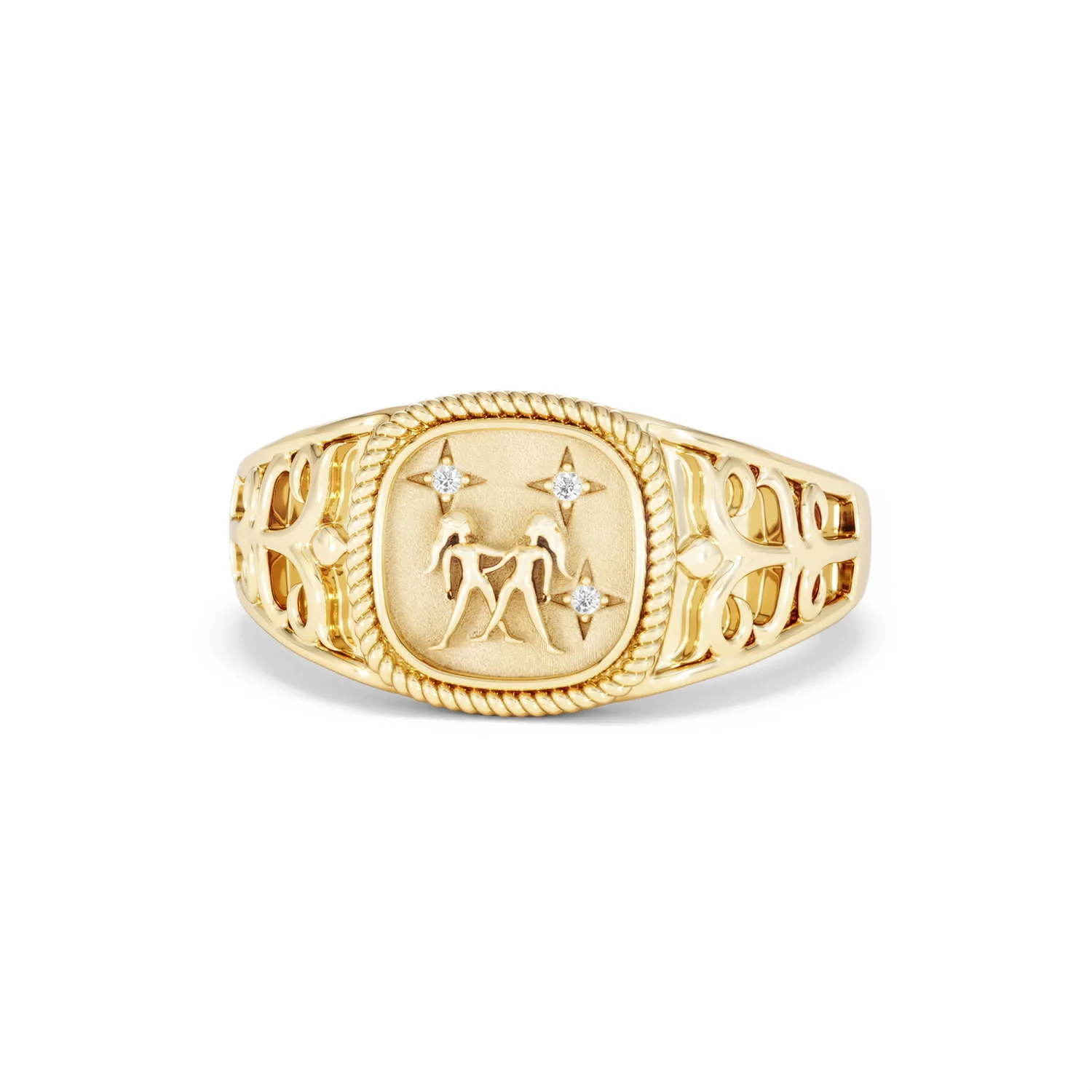 Gemini Zodiac 0.01ct Lab Diamond Signet Ring in 18K Gold Vermeil - Image 85