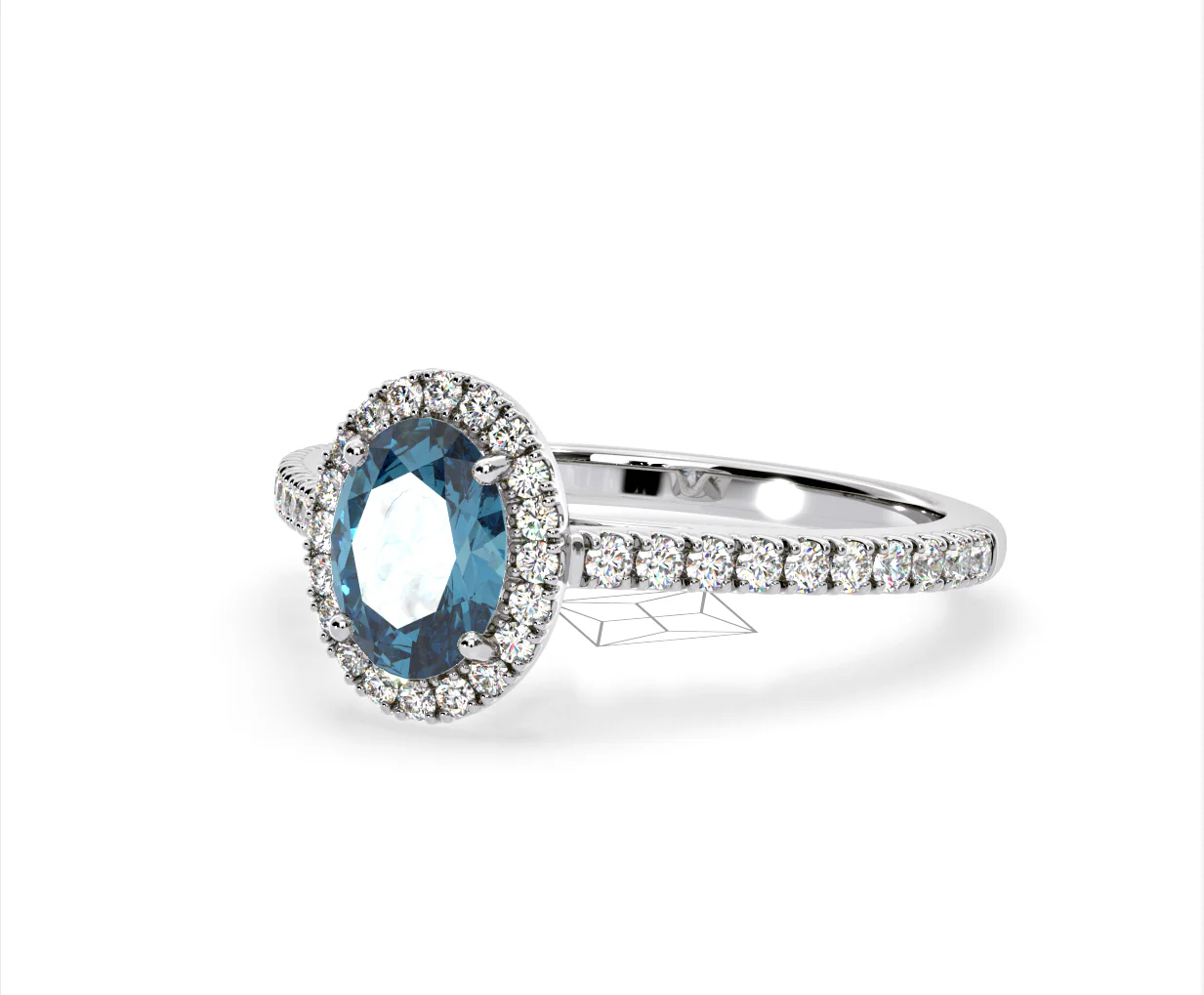Georgina Blue Lab Diamond Oval Halo 1.60ct Ring in Platinum - Elara Collection - Image 13