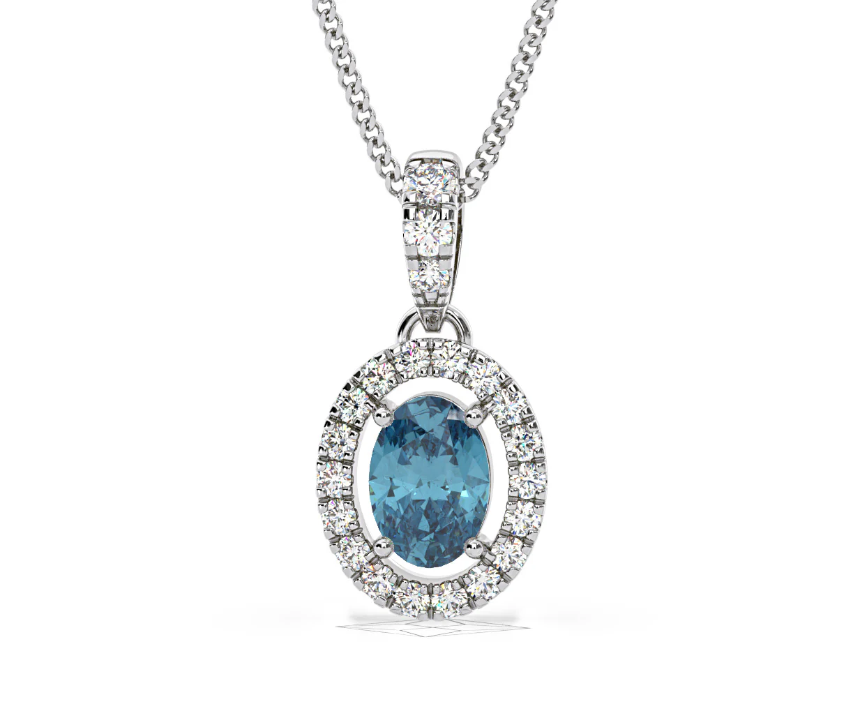 Georgina Blue Lab Diamond Oval Halo Necklace 0.70ct in 18K White Gold - Elara Collection - Image 10