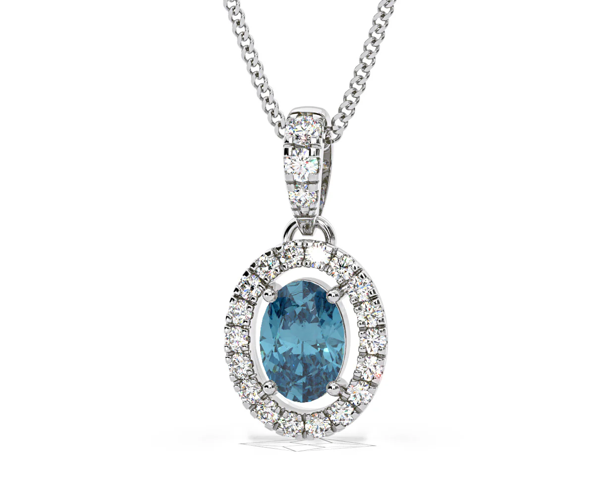 Georgina Blue Lab Diamond Oval Halo Necklace 0.70ct in 18K White Gold - Elara Collection - Image 11