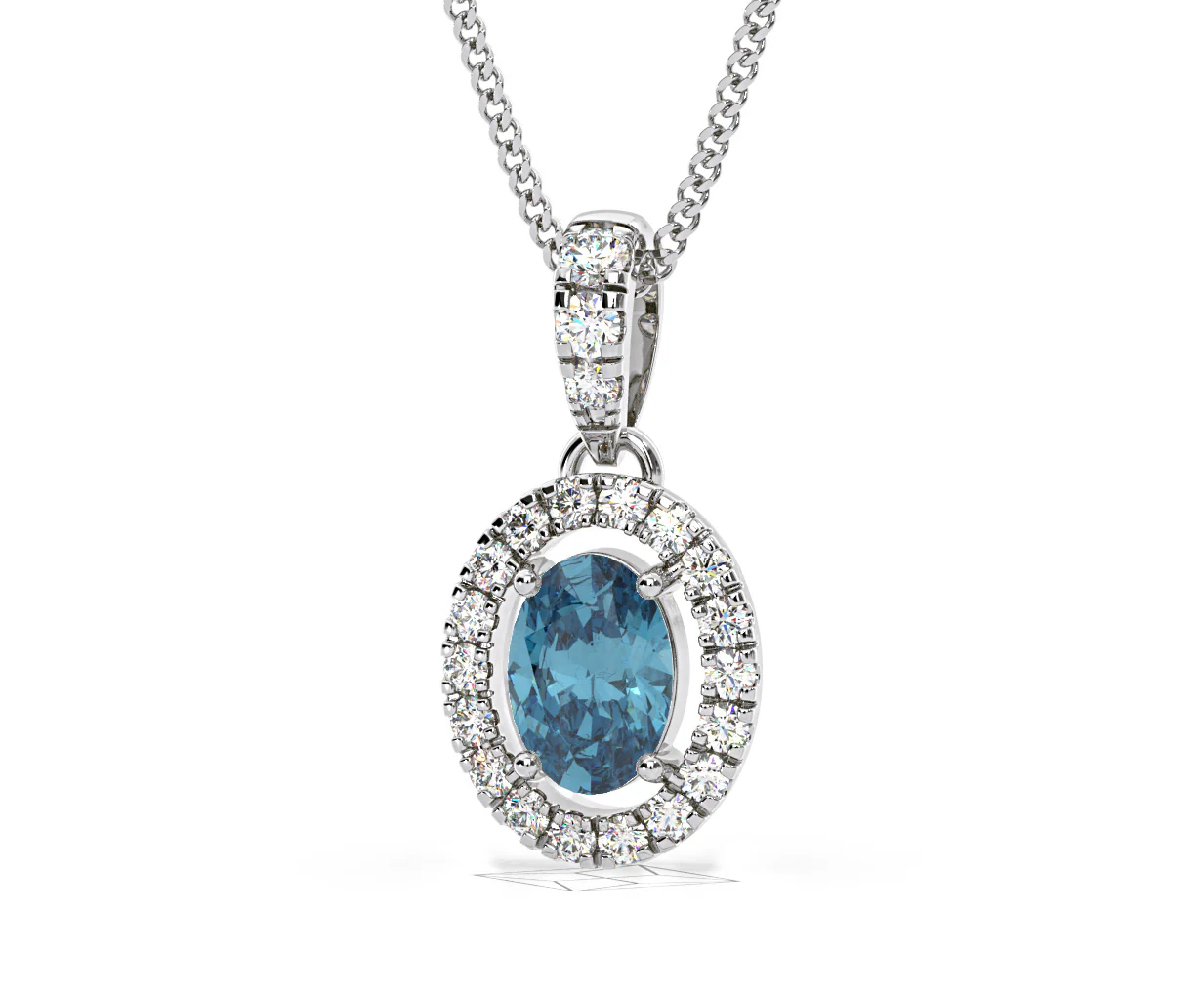 Georgina Blue Lab Diamond Oval Halo Necklace 0.70ct in 18K White Gold - Elara Collection - Image 12