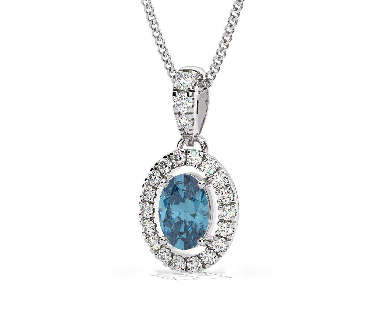 Georgina Blue Lab Diamond Oval Halo Necklace 0.70ct in 18K White Gold - Elara Collection - Image 13