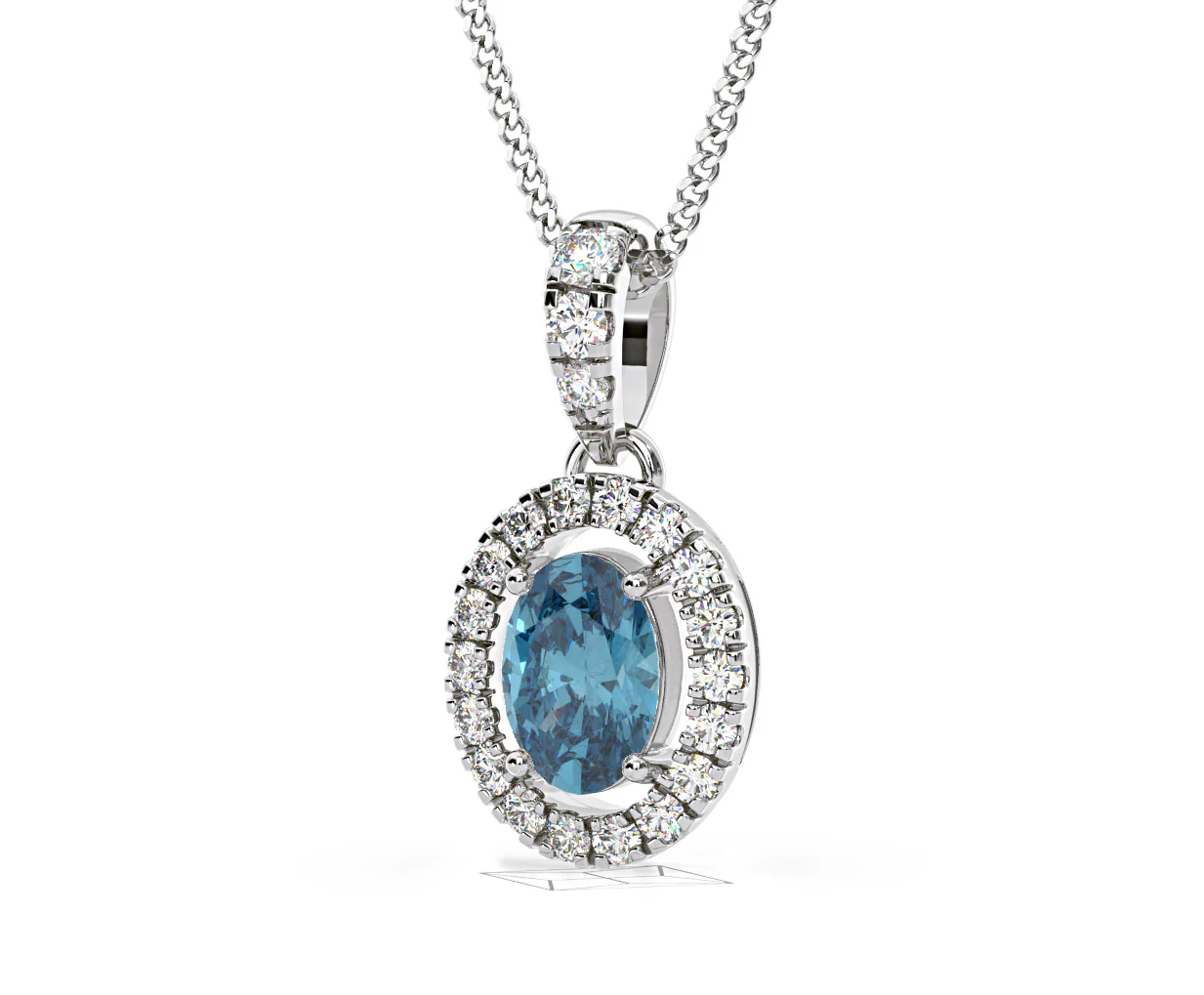 Georgina Blue Lab Diamond Oval Halo Necklace 0.70ct in 18K White Gold - Elara Collection - Image 14