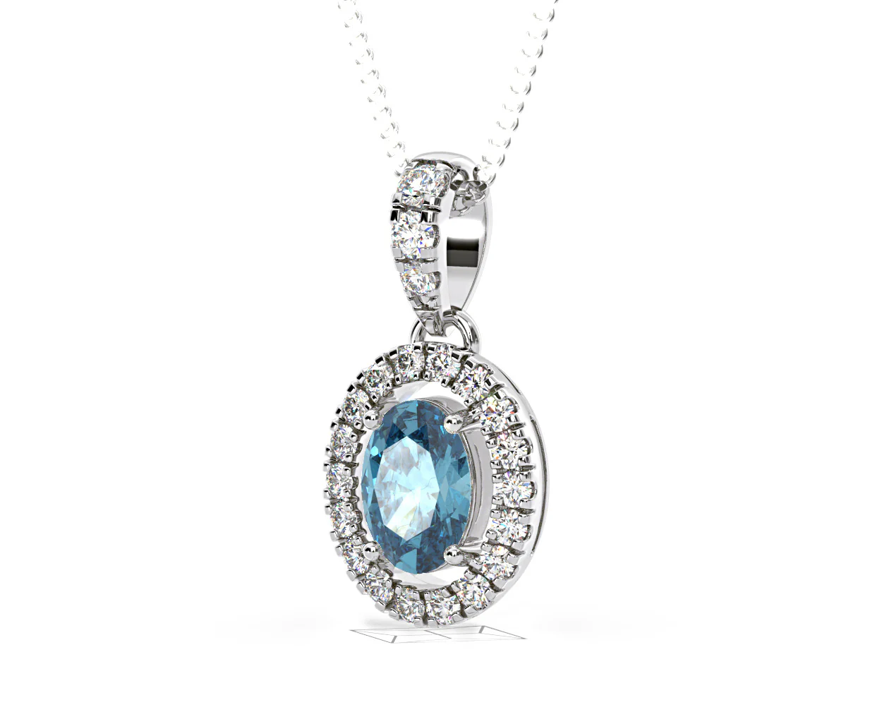 Georgina Blue Lab Diamond Oval Halo Necklace 0.70ct in 18K White Gold - Elara Collection - Image 15