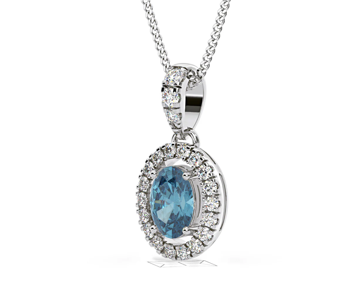 Georgina Blue Lab Diamond Oval Halo Necklace 0.70ct in 18K White Gold - Elara Collection - Image 16