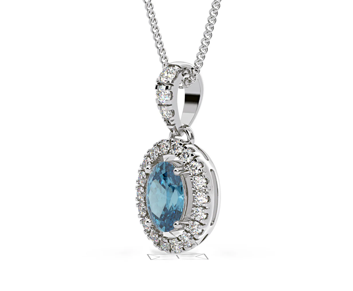 Georgina Blue Lab Diamond Oval Halo Necklace 0.70ct in 18K White Gold - Elara Collection - Image 18
