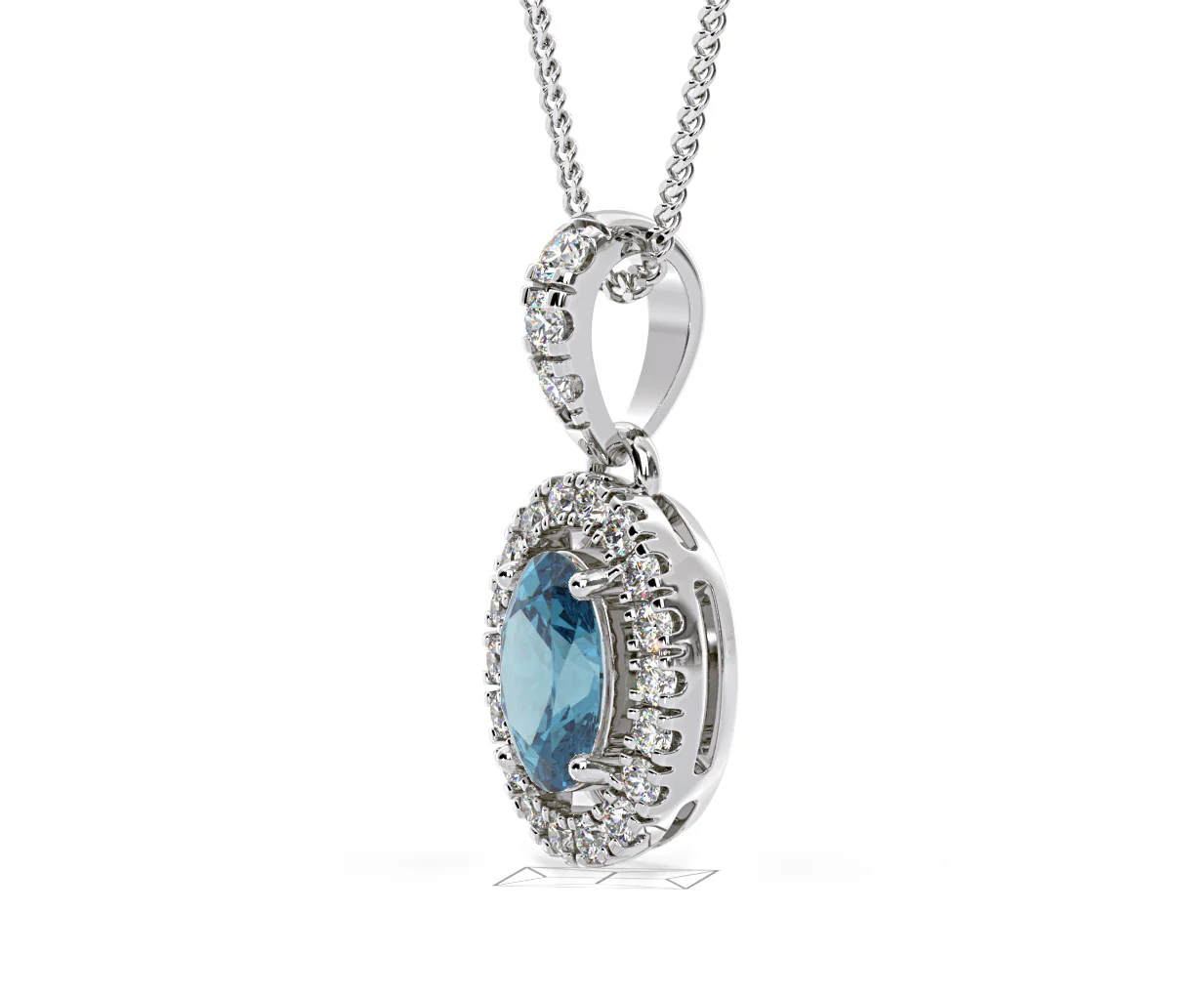 Georgina Blue Lab Diamond Oval Halo Necklace 0.70ct in 18K White Gold - Elara Collection - Image 21