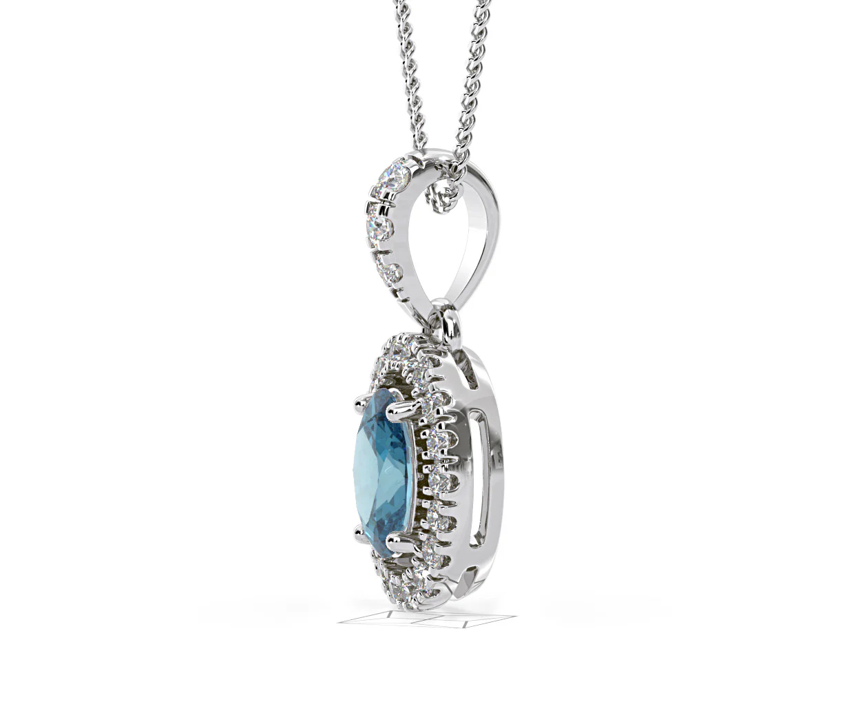 Georgina Blue Lab Diamond Oval Halo Necklace 0.70ct in 18K White Gold - Elara Collection - Image 24