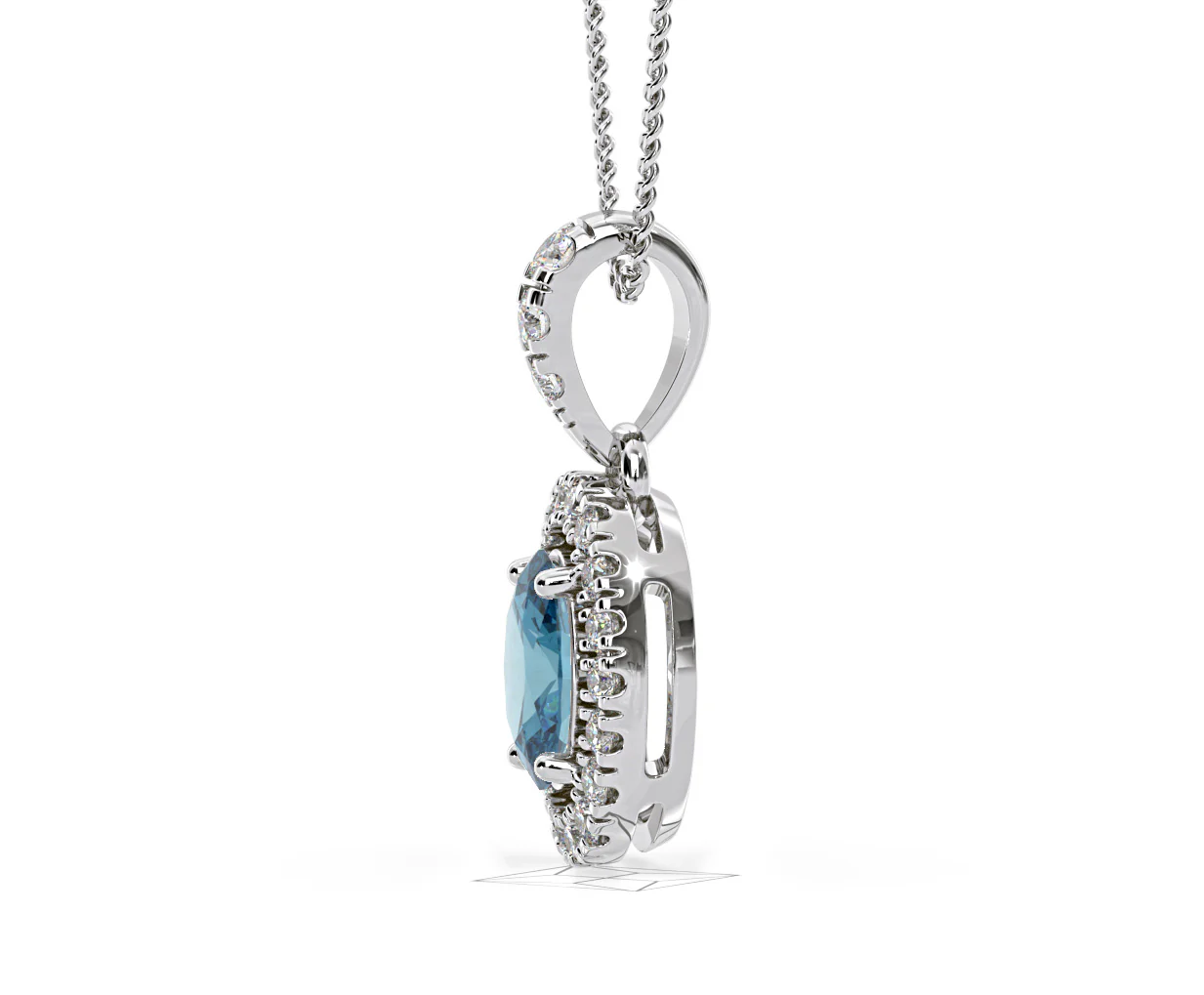 Georgina Blue Lab Diamond Oval Halo Necklace 0.70ct in 18K White Gold - Elara Collection - Image 26